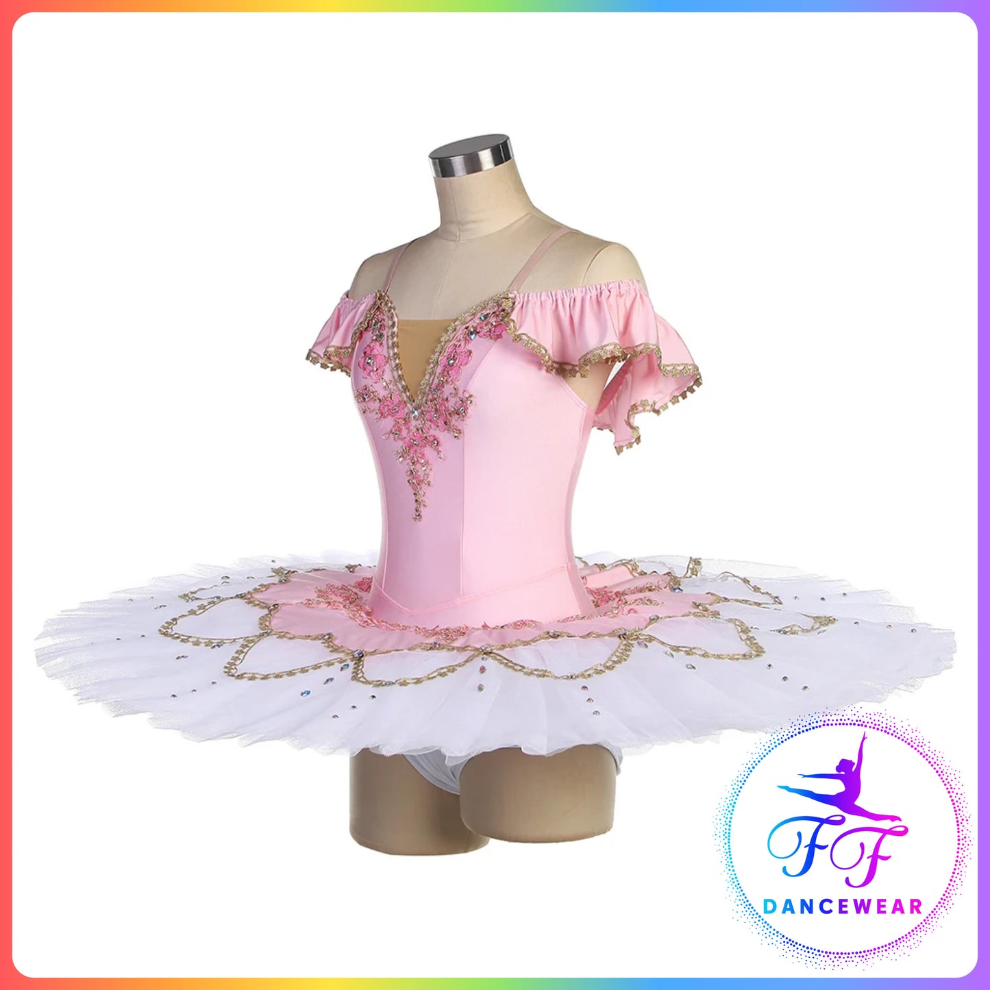 Off Shoulder Pink Stretch Professional Ballet Pancake Tutu (Child & Adult sizes)