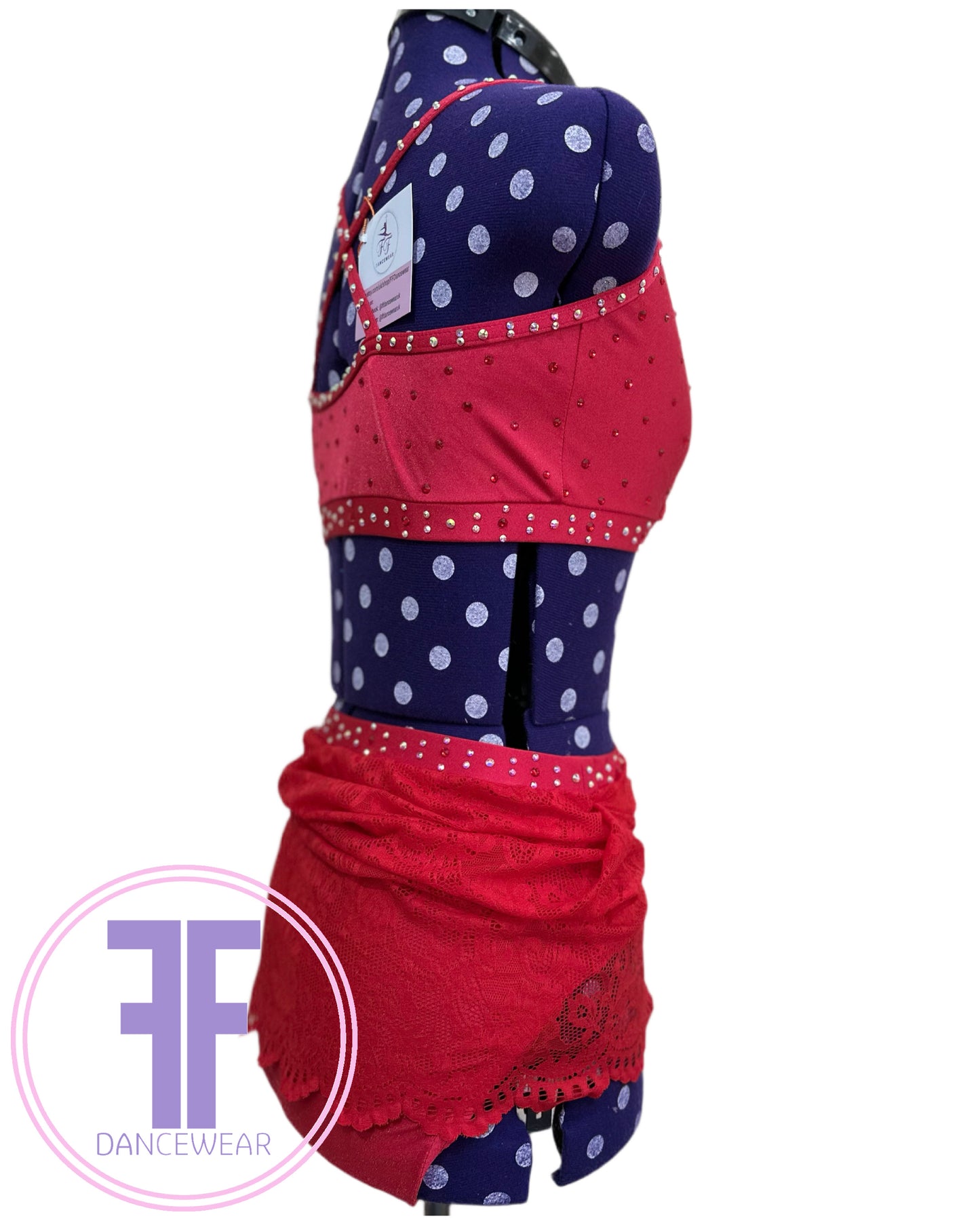 PRE-LOVED BESPOKE Red Stoned Lyrical / Contemporary Dance Costume (Adult XS)