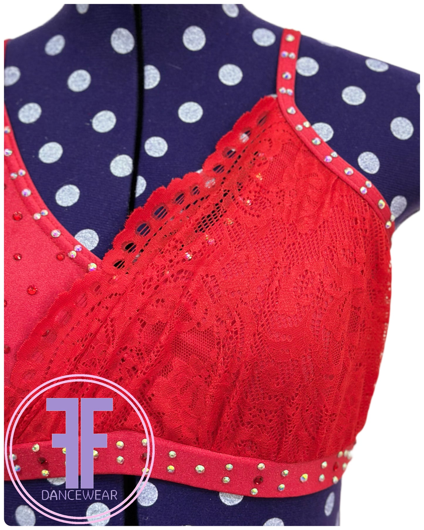 PRE-LOVED BESPOKE Red Stoned Lyrical / Contemporary Dance Costume (Adult XS)