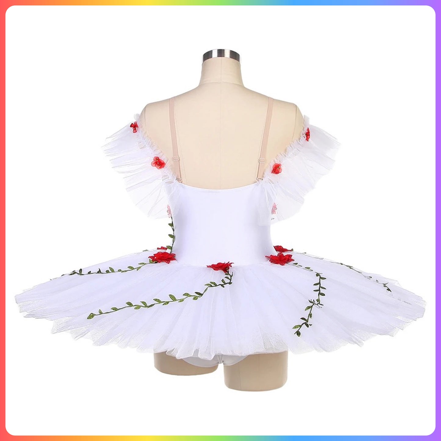 White with Red Flowers Professional Ballet Pancake Tutu (Child & Adult Sizes)
