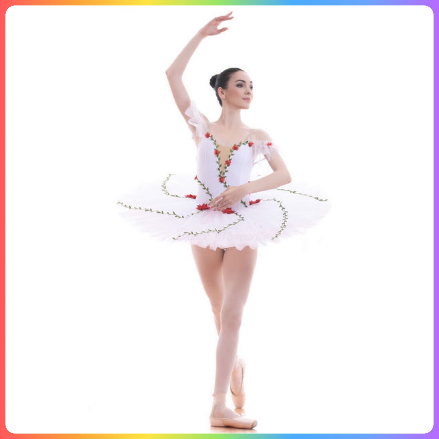 White with Red Flowers Professional Ballet Pancake Tutu (Child & Adult Sizes)