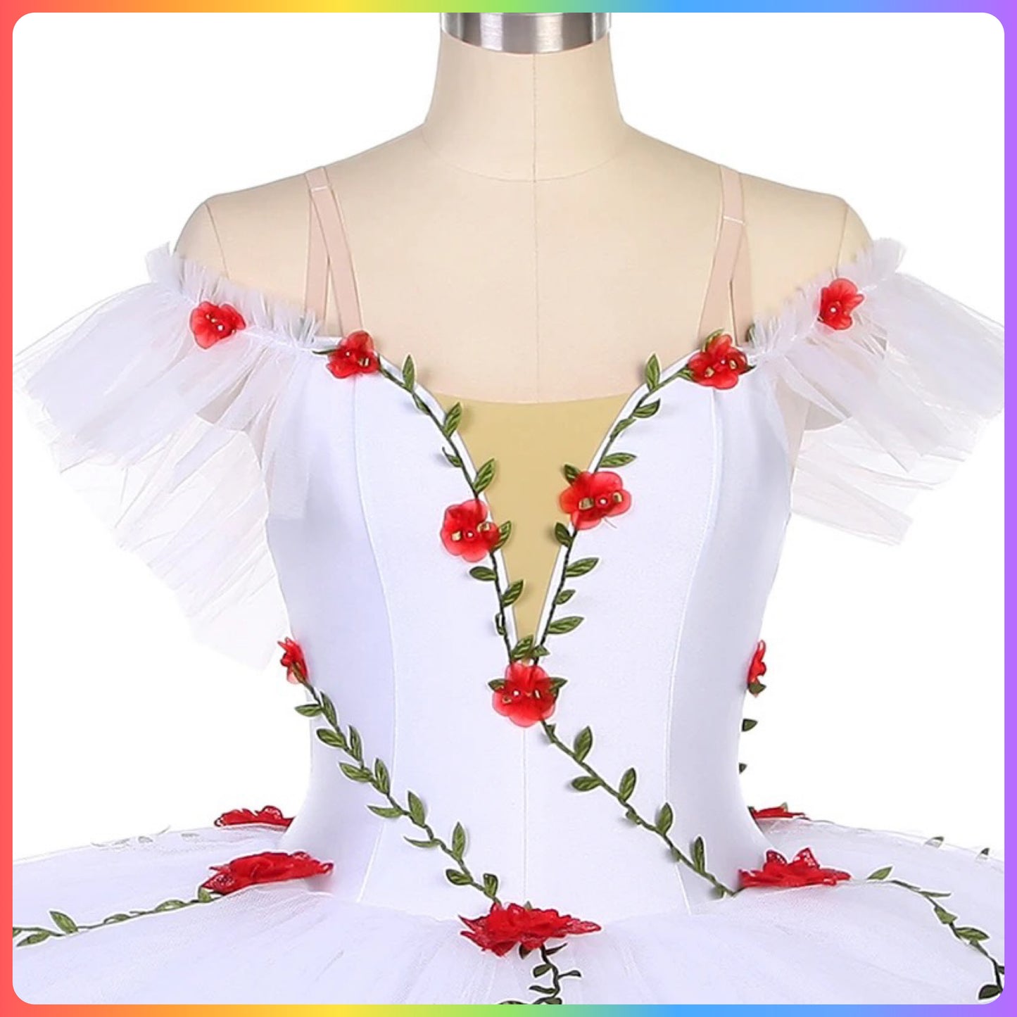 White with Red Flowers Professional Ballet Pancake Tutu (Child & Adult Sizes)