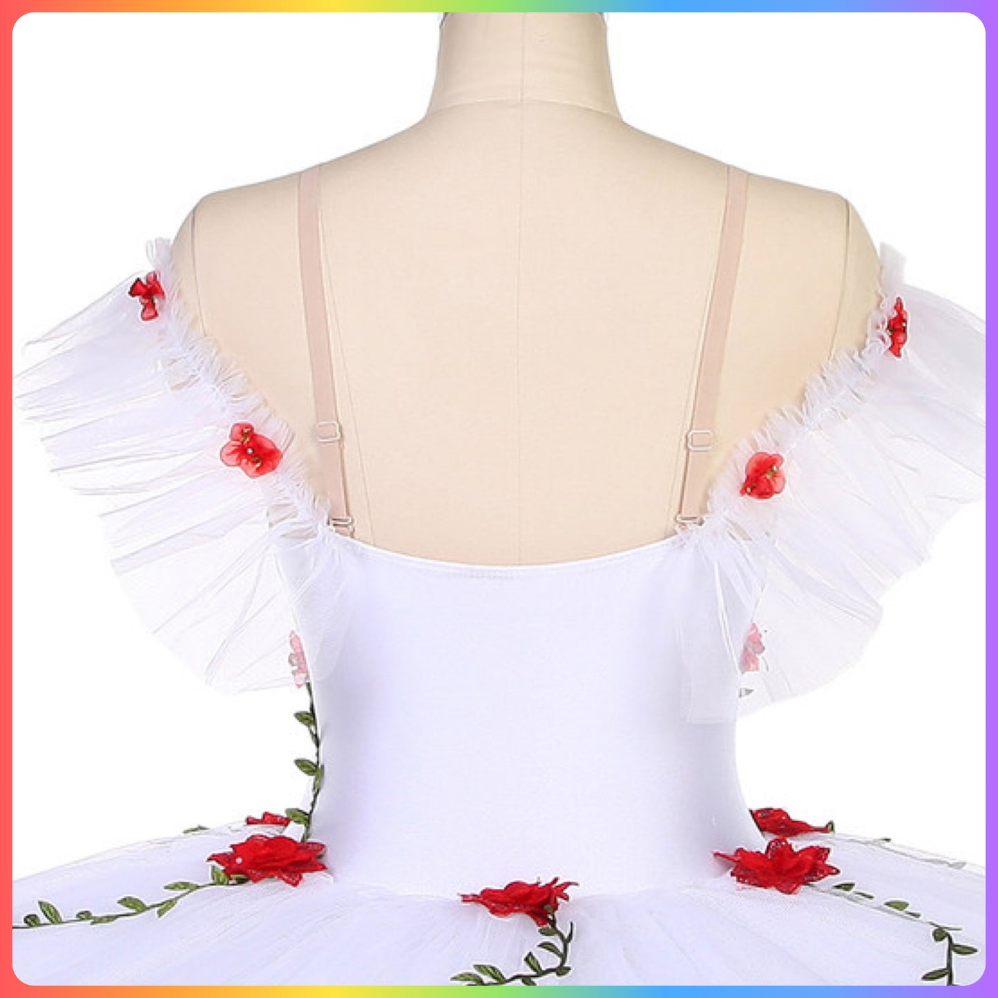 White with Red Flowers Professional Ballet Pancake Tutu (Child & Adult Sizes)