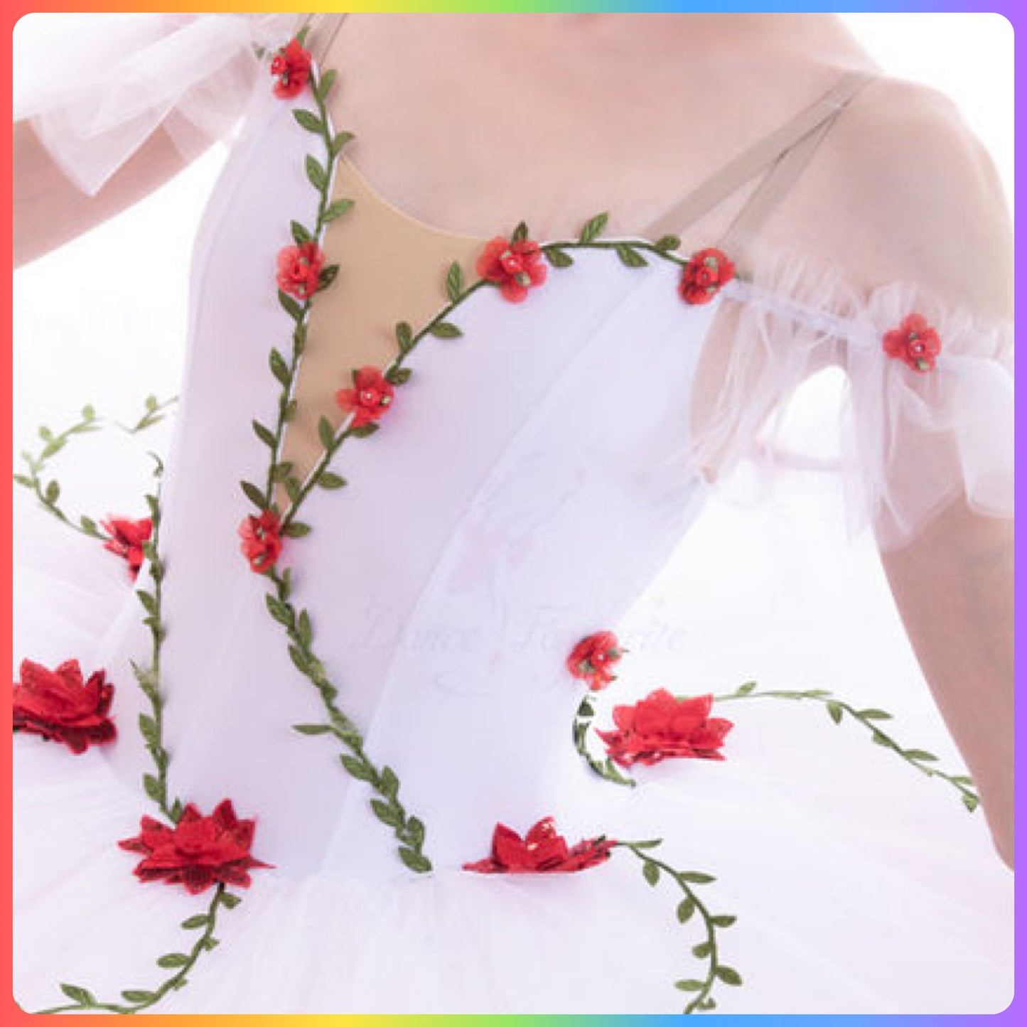 White with Red Flowers Professional Ballet Pancake Tutu (Child & Adult Sizes)