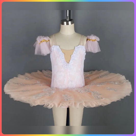 White Lace / Pink Professional Ballet Pancake Tutu (Child & Adult Sizes)
