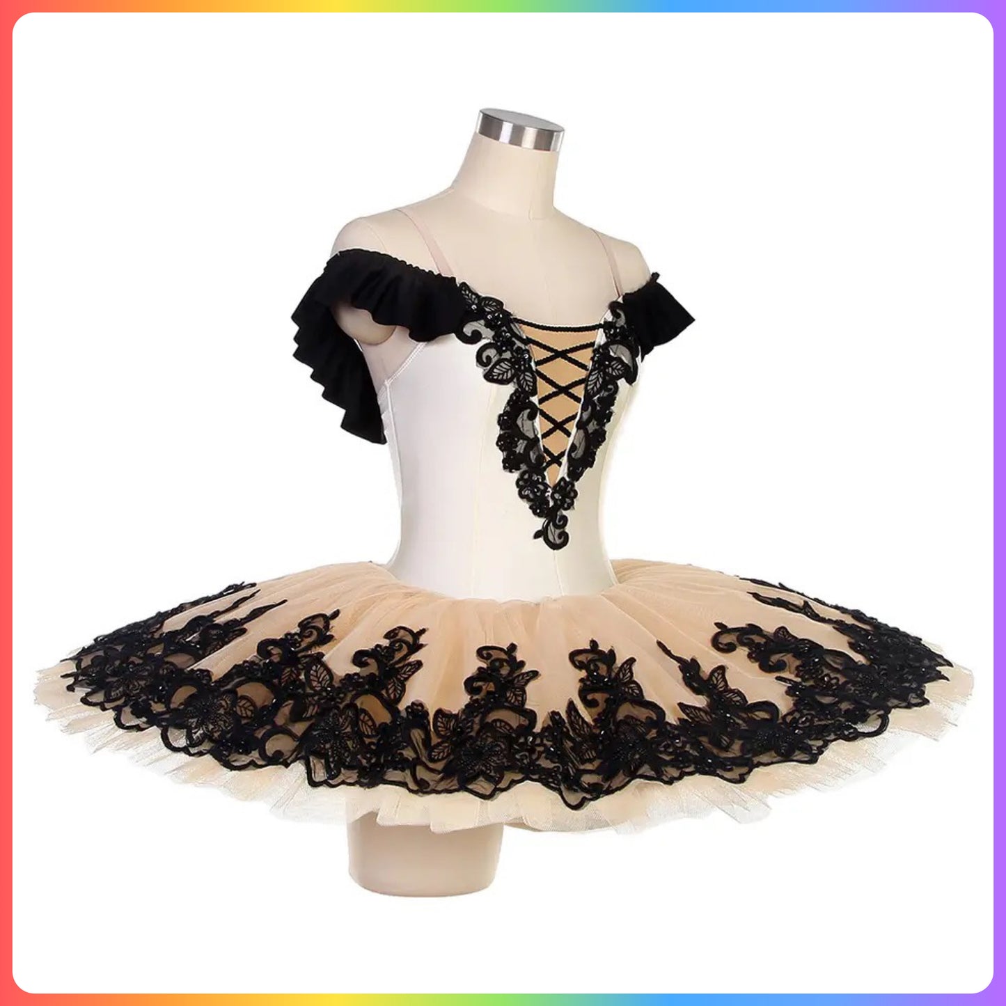Ivory / White & Black Professional Ballet Pancake Tutu (Child & Adult sizes)