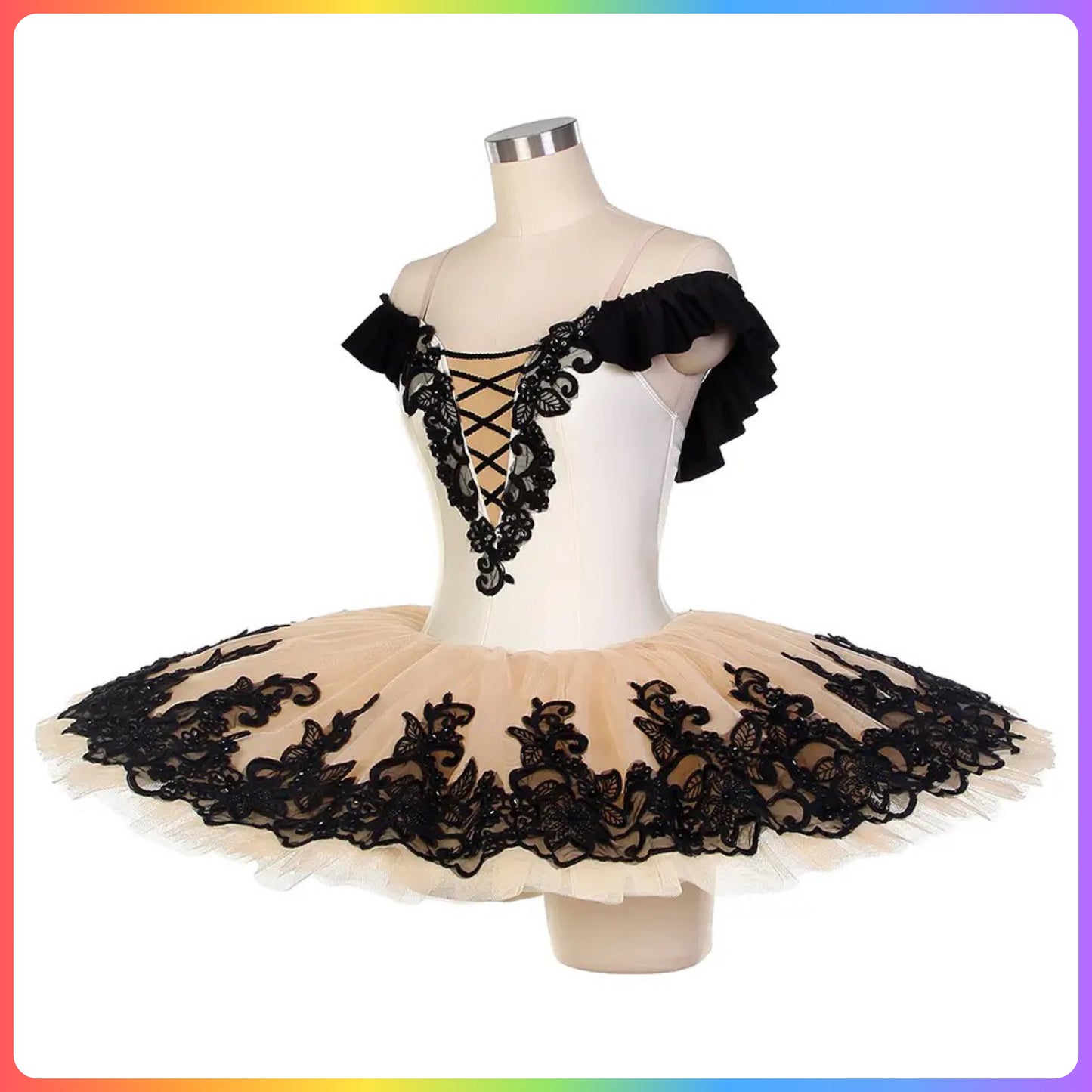 Ivory / White & Black Professional Ballet Pancake Tutu (Child & Adult sizes)
