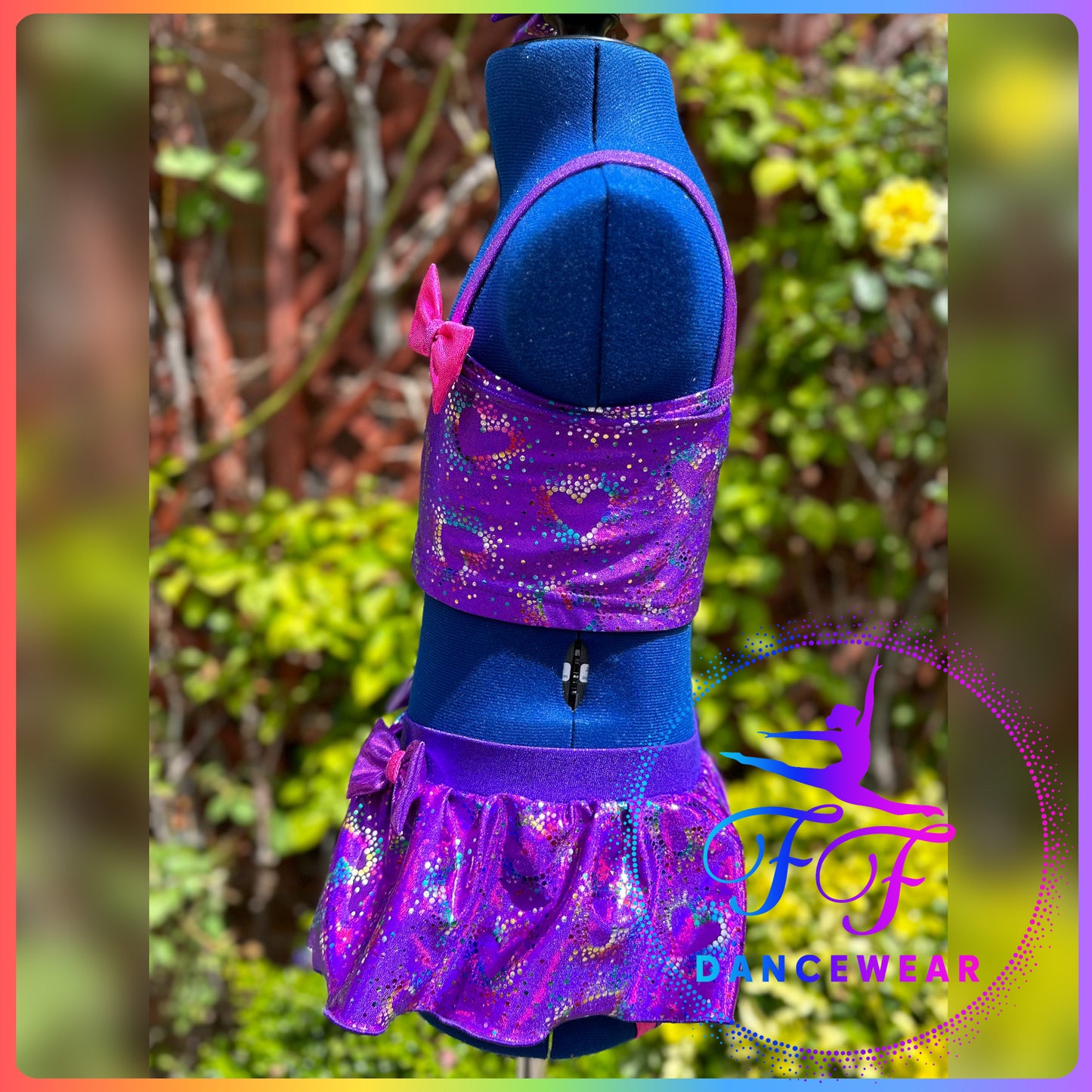 BESPOKE Metallic Purple and Rainbow Hearts Modern / Tap Dance Costume (Size 1 - approx. 7/8 yrs)