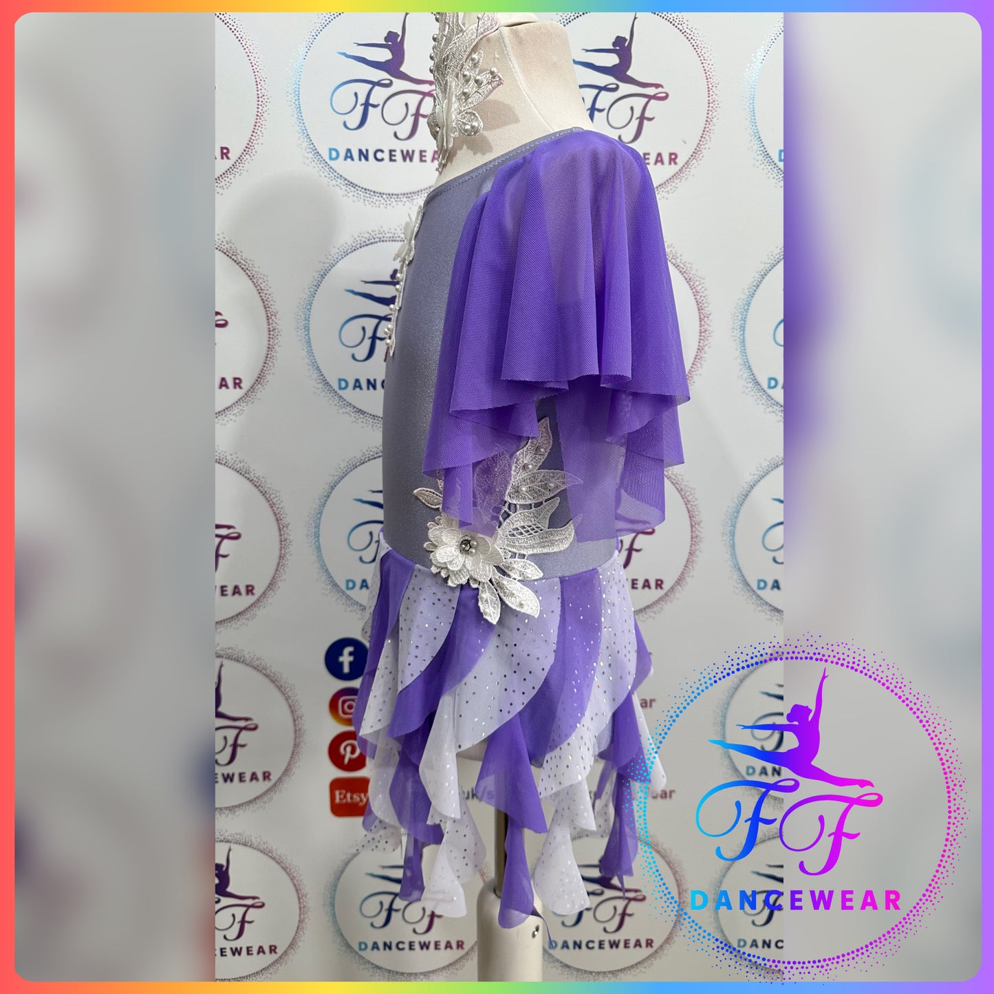 BESPOKE Lilac Lyrical / Contemporary Dance Costume Waterfall Skirted Leotard (Size 0 - 5/6 yrs)