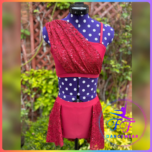 BESPOKE Burgundy Lace Lyrical / Contemporary Dance Costume (Size 3a - 11/12 yrs)