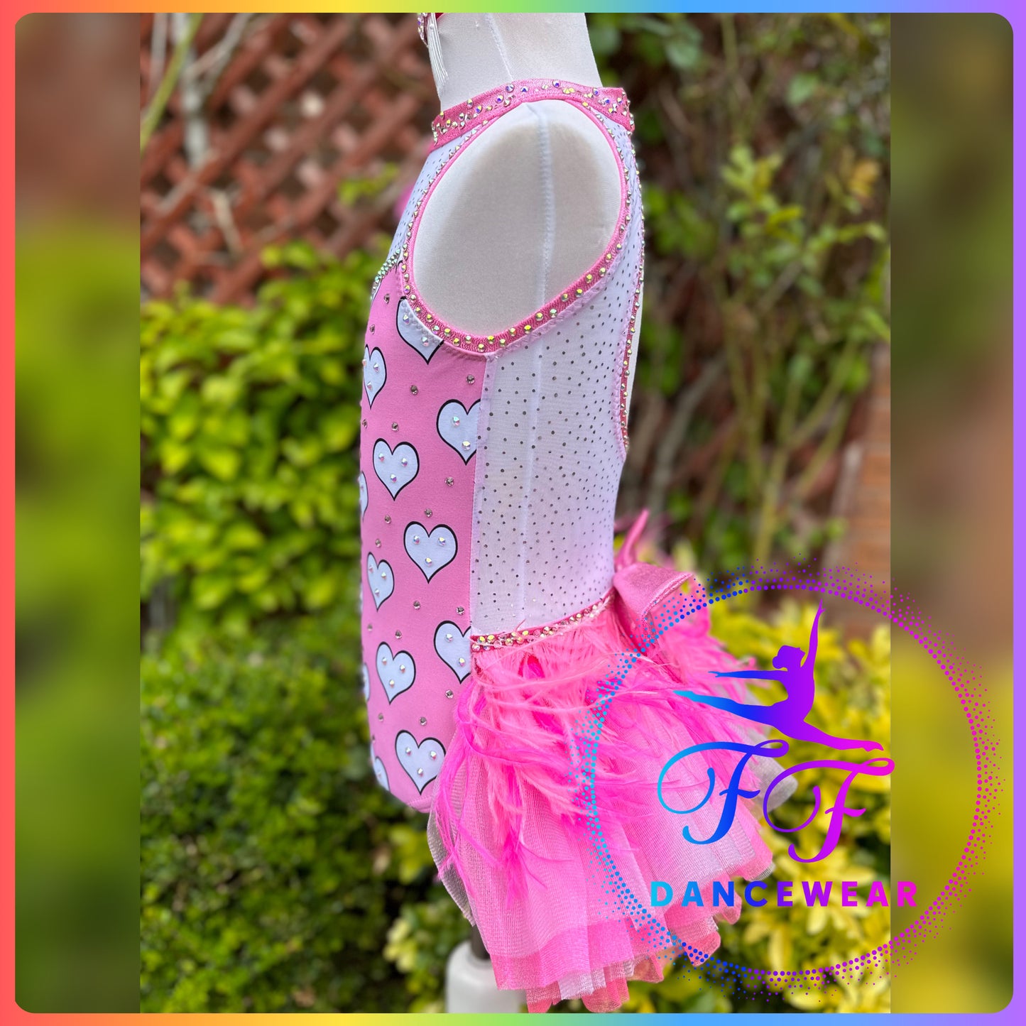 BESPOKE Pink Milkshake Heart Print Modern / Tap / Jazz Dance Costume (Size 0 - 5/6 yrs)