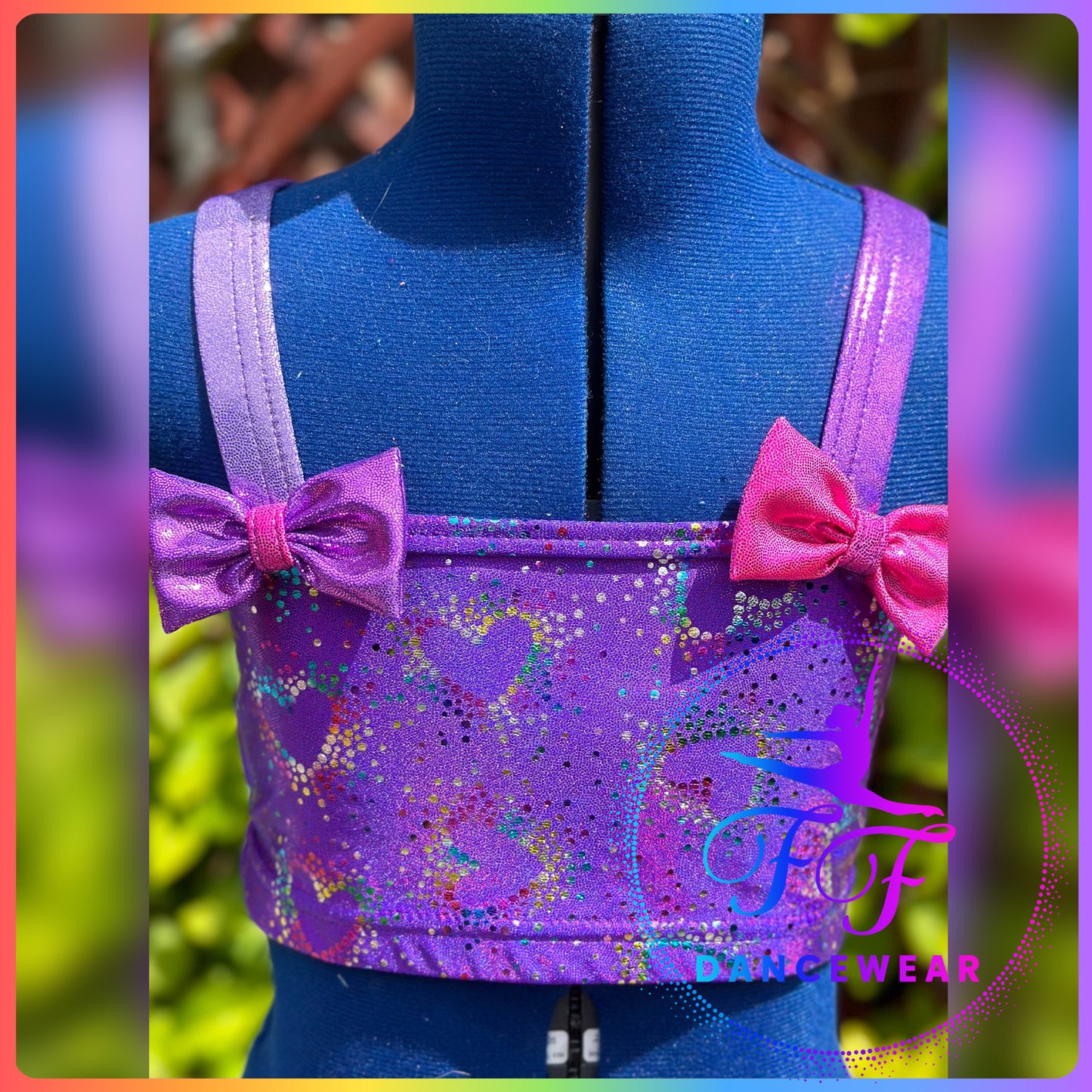 BESPOKE Metallic Purple and Rainbow Hearts Modern / Tap Dance Costume (Size 1 - approx. 7/8 yrs)