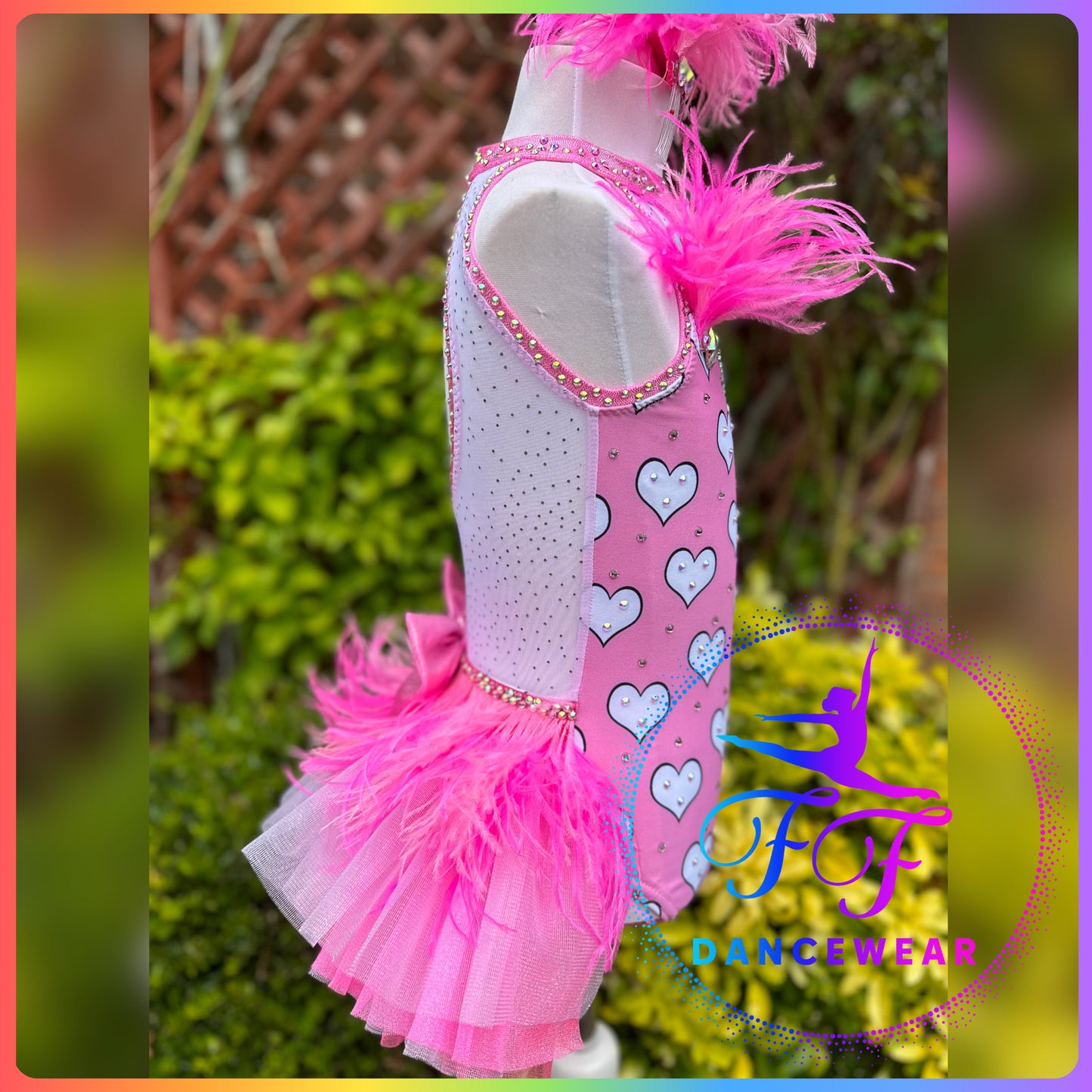 BESPOKE Pink Milkshake Heart Print Modern / Tap / Jazz Dance Costume (Size 0 - 5/6 yrs)
