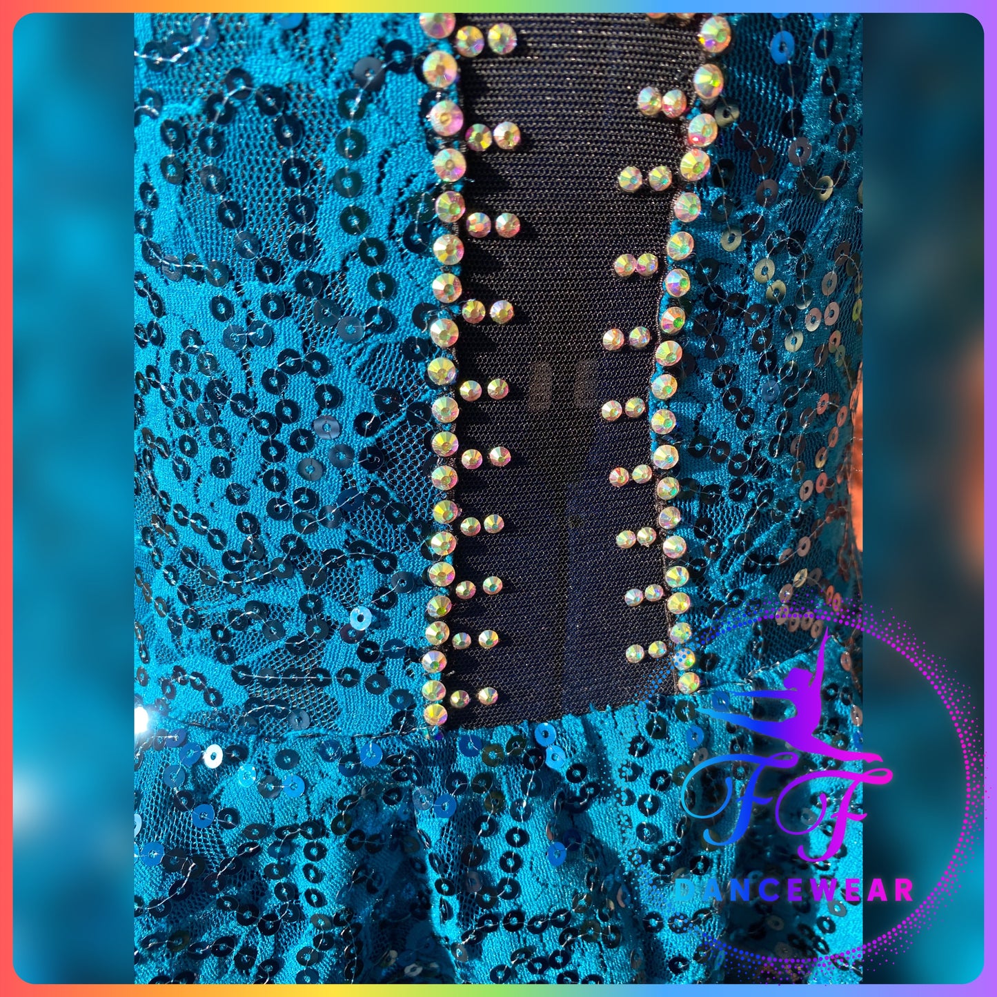 Teal Stretch Sequin Lace Bespoke Modern / Tap Dance Costume (Size 1 7/8yrs)