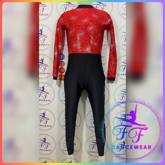 Red & Black Unitard Modern / Acro Dance Costume (Size 0 - 5/6 yrs)