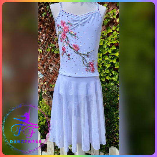 White Bespoke Stoned Lyrical / Contemporary Dance Costume (Size 1 - approx 7/8yrs)