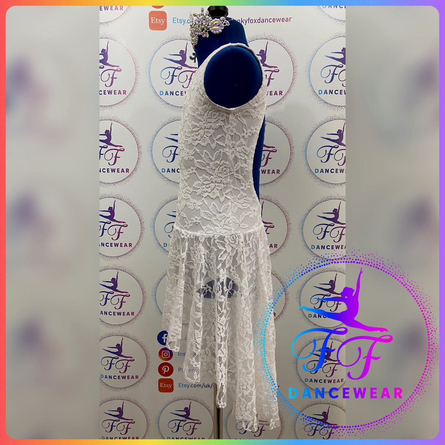 White Lace Bespoke Stoned Lyrical / Contemporary Dance Costume (Size 1 - 7/8yrs approx)