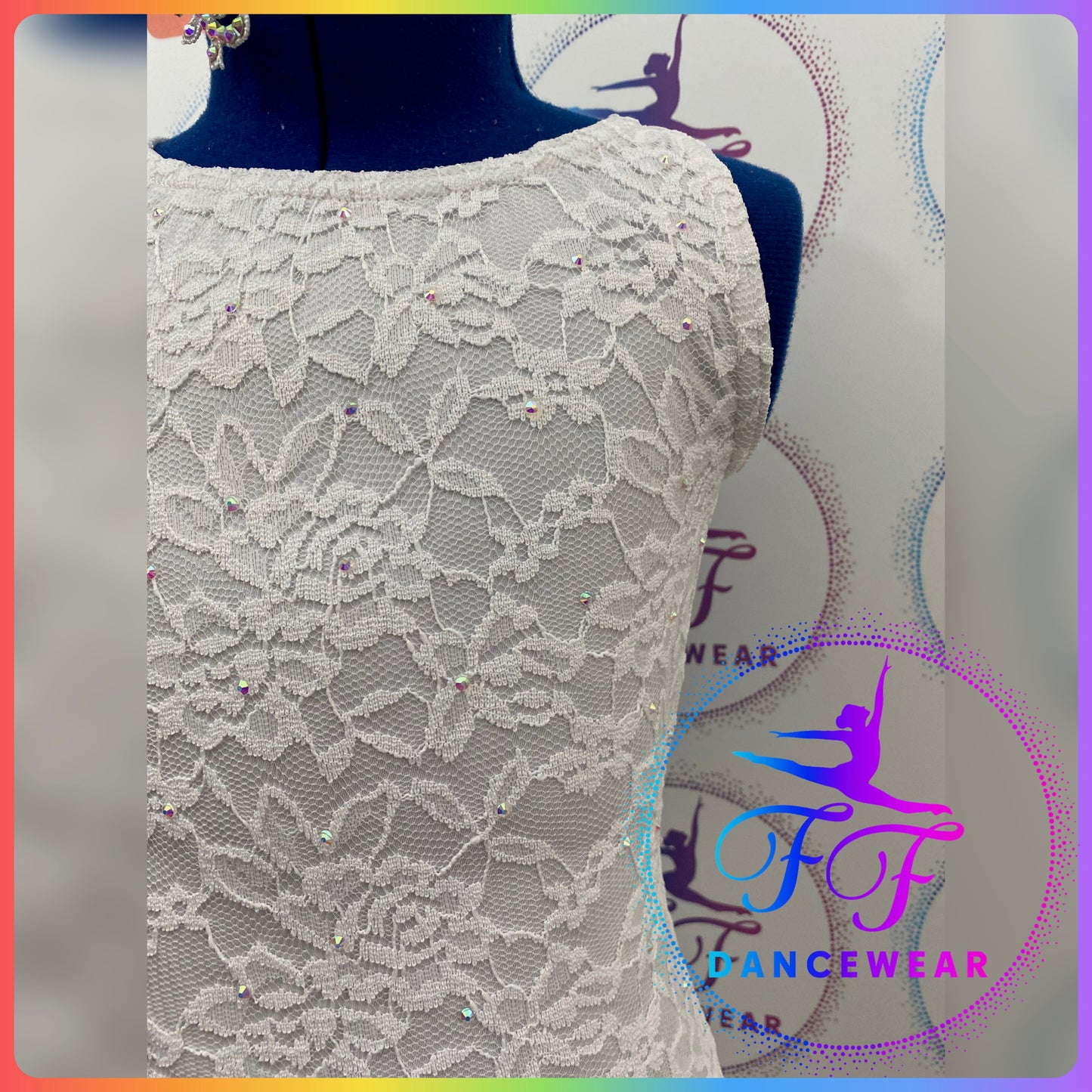 White Lace Bespoke Stoned Lyrical / Contemporary Dance Costume (Size 1 - 7/8yrs approx)
