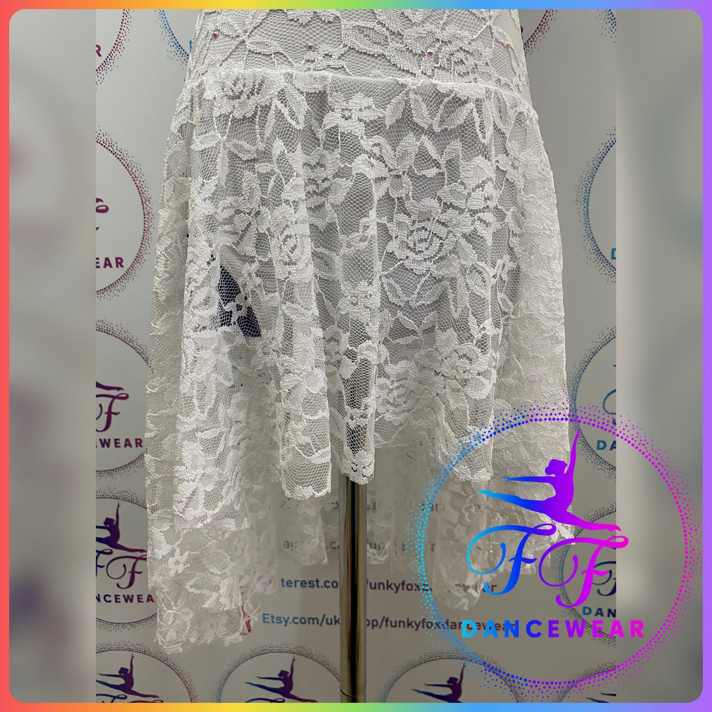 White Lace Bespoke Stoned Lyrical / Contemporary Dance Costume (Size 1 - 7/8yrs approx)