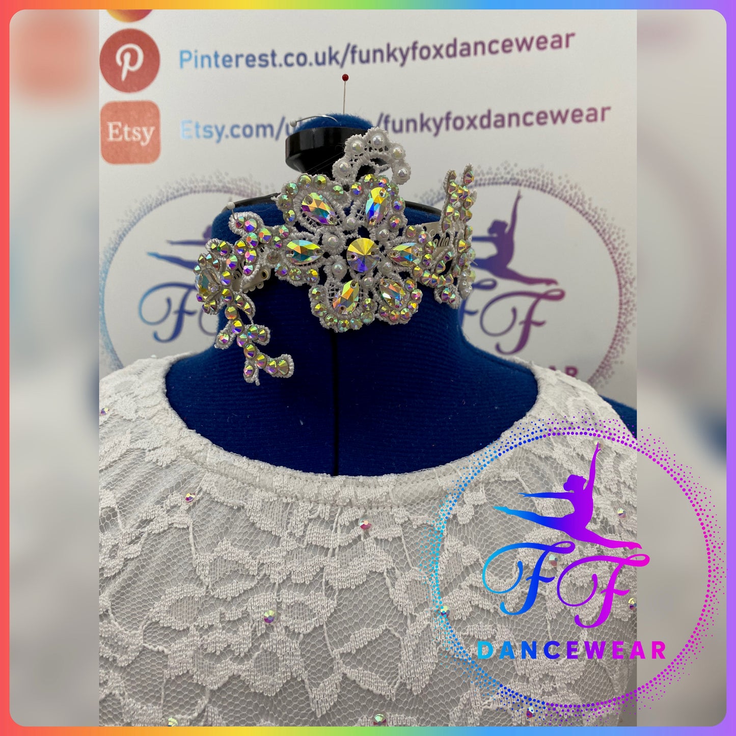 White Lace Bespoke Stoned Lyrical / Contemporary Dance Costume (Size 1 - 7/8yrs approx)