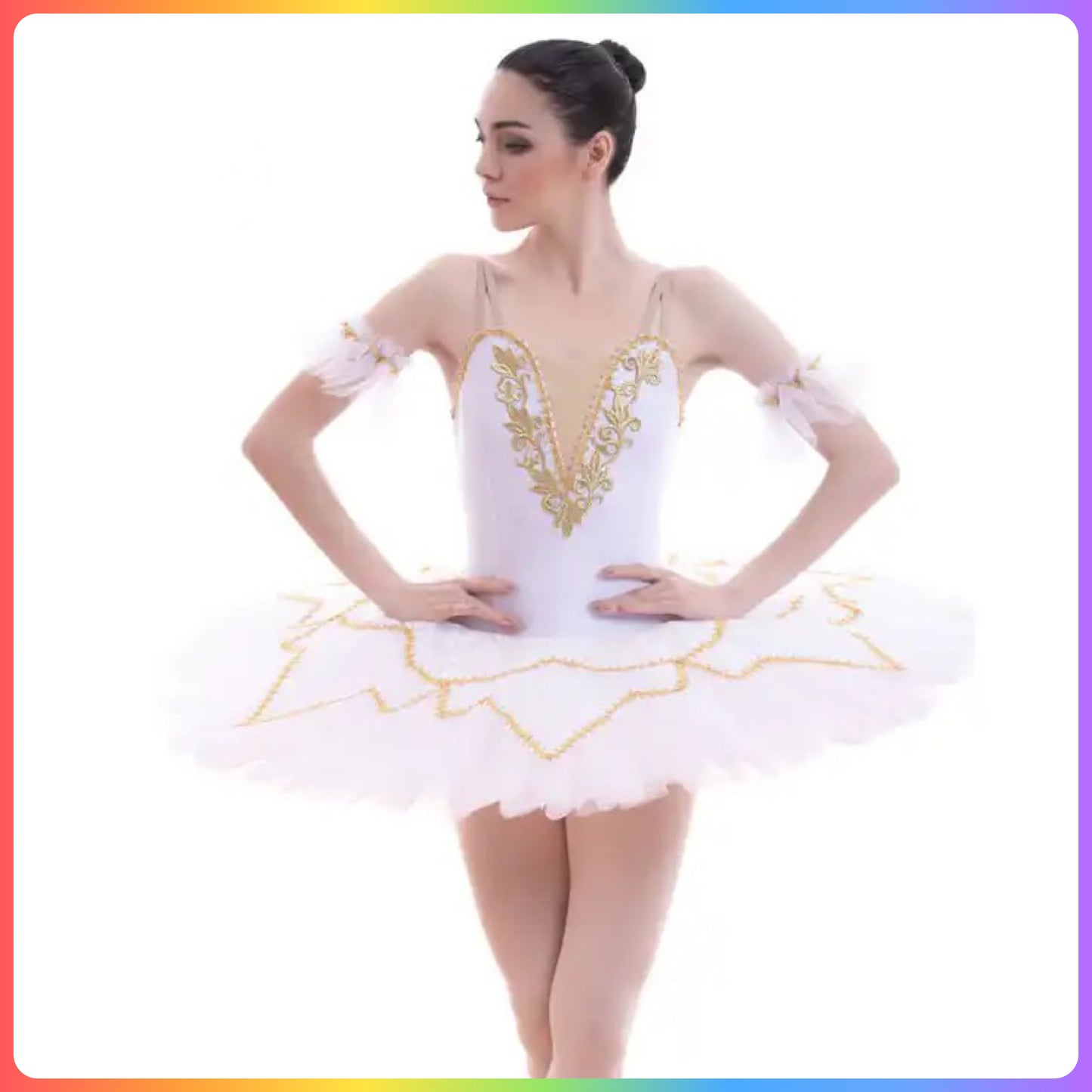 White Classical Gold Trim Professional Ballet Pancake Tutu (Child & Adult Sizes)