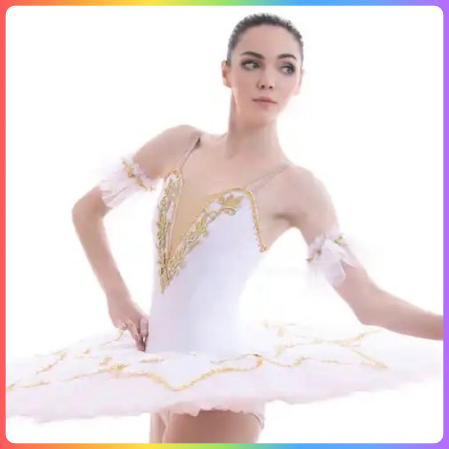 White Classical Gold Trim Professional Ballet Pancake Tutu (Child & Adult Sizes)