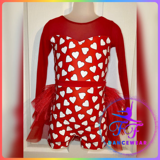 Red Hearts Modern / Tap / Jazz Dance Costume (Size 1 - 7/8 yrs)
