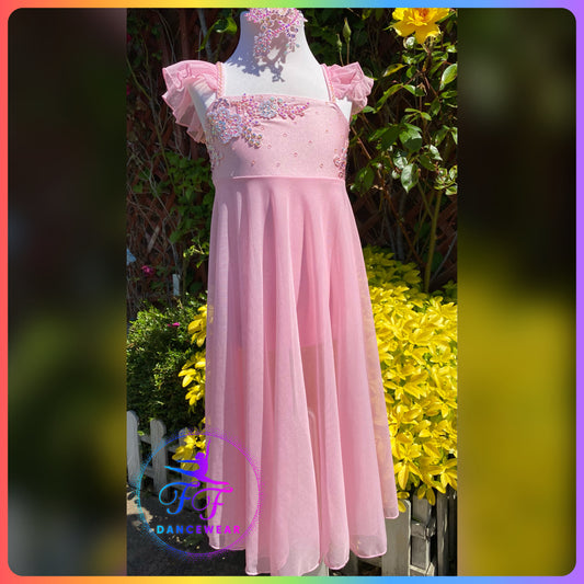 Baby Pink Bespoke Stoned Lyrical / Contemporary Dance Costume (Size 0 5/6yrs)