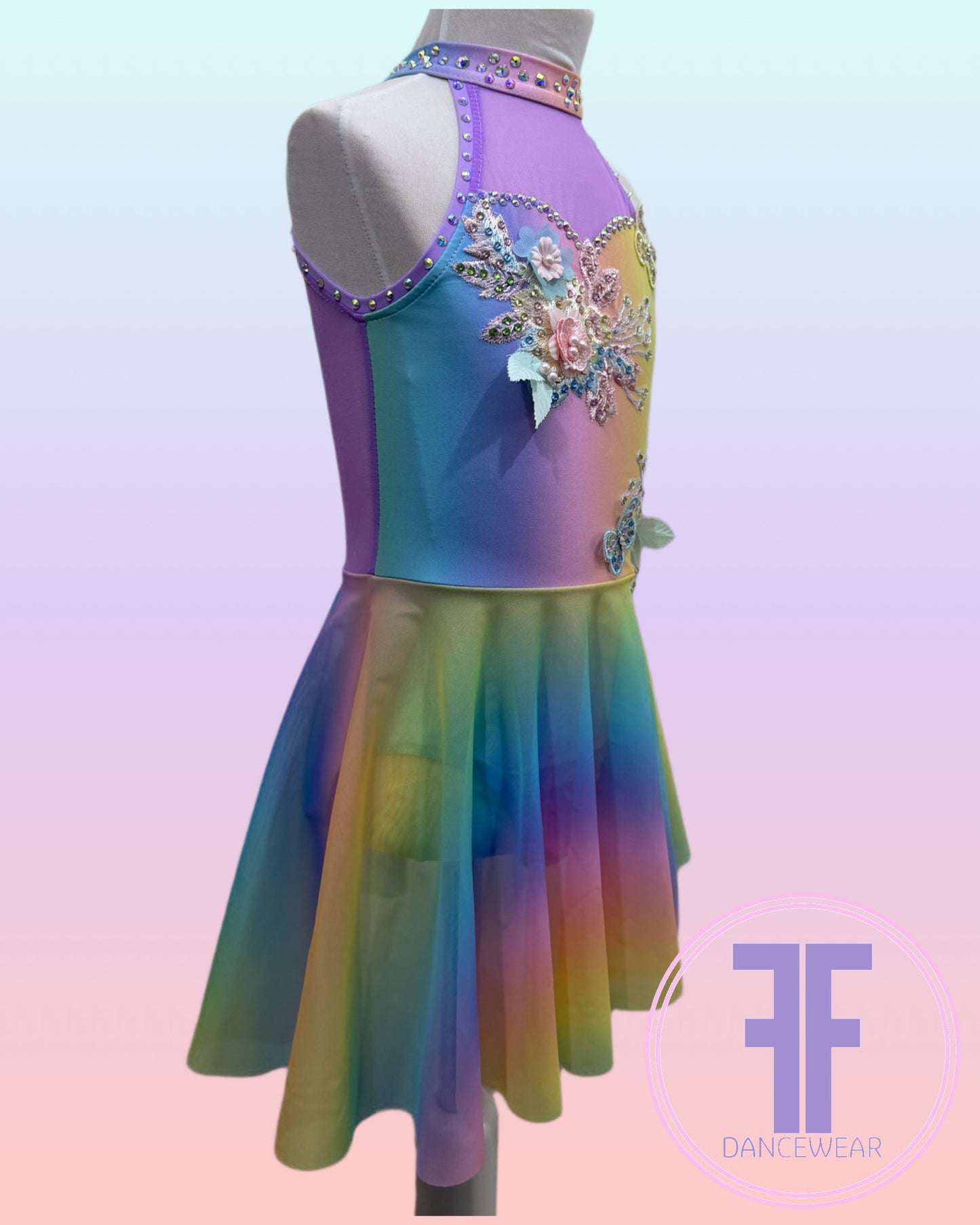 BESPOKE Rainbow Stoned Lyrical / Contemporary Dance Costume (5/6yrs)