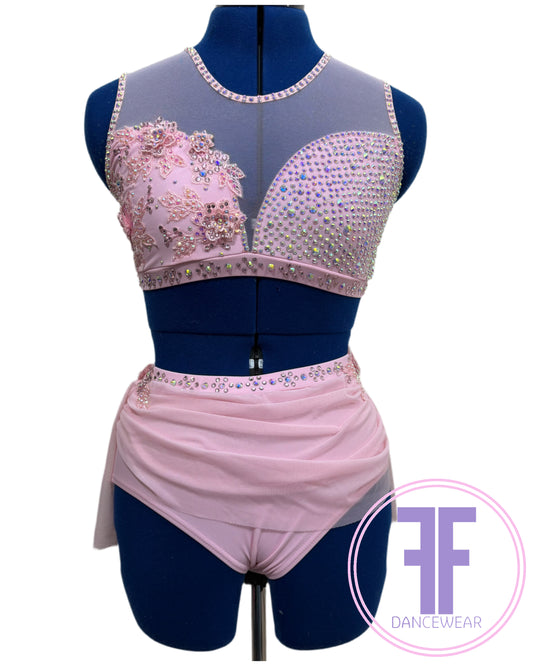 Bespoke Pink Stoned Lyrical / Contemporary Dance Costume (AS)
