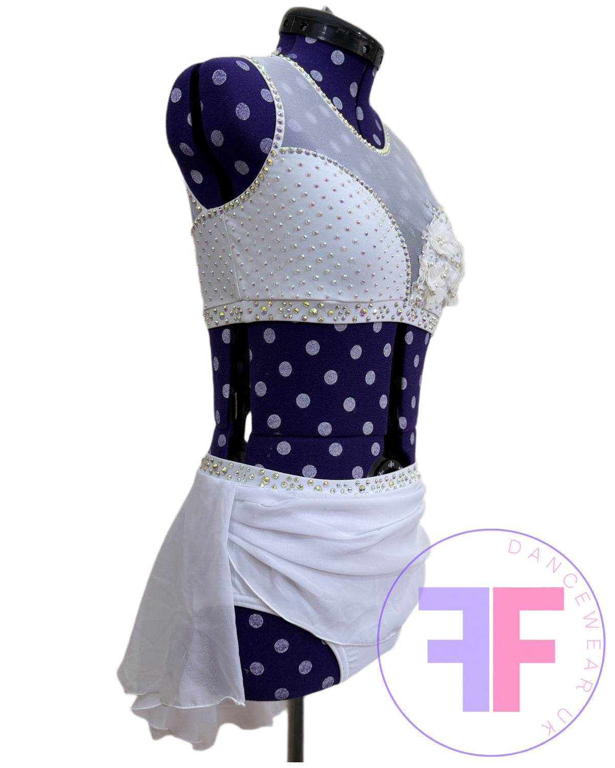 Bespoke White Stoned Lyrical / Contemporary Dance Costume (AXS)