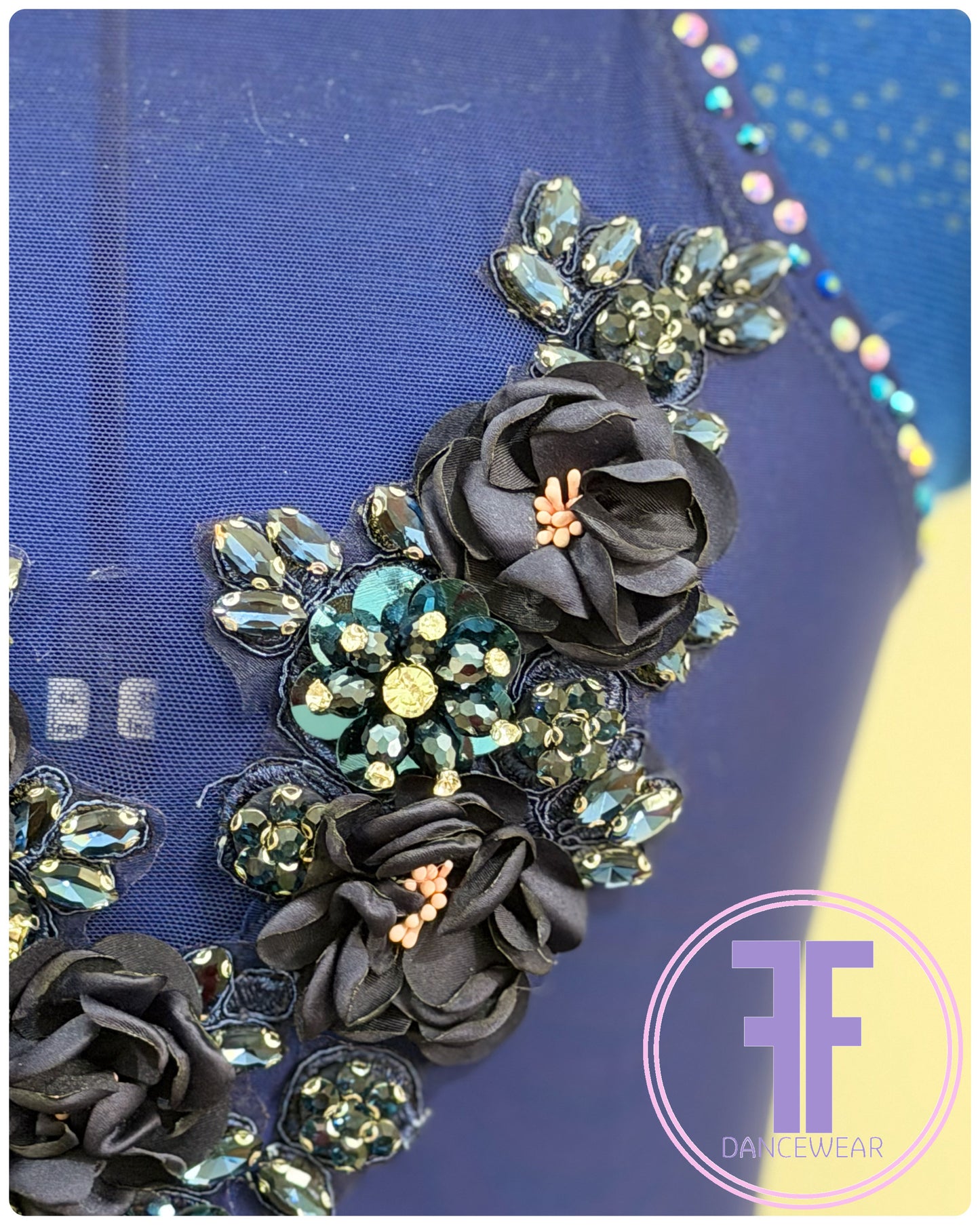 Bespoke Navy Blue Stoned Lyrical / Contemporary Dance Costume (AS)