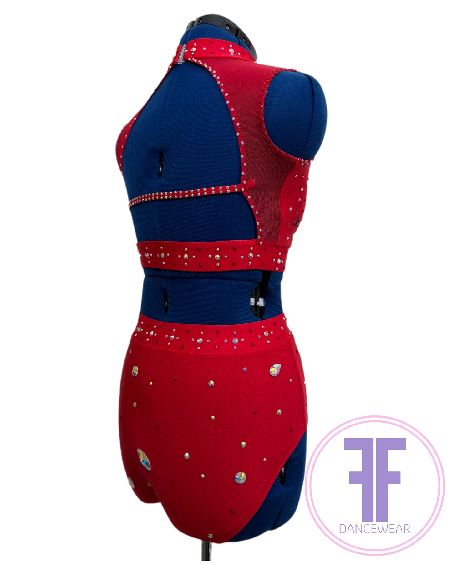 BESPOKE Red Stoned Modern / Tap / Acro Dance Costume (AS)