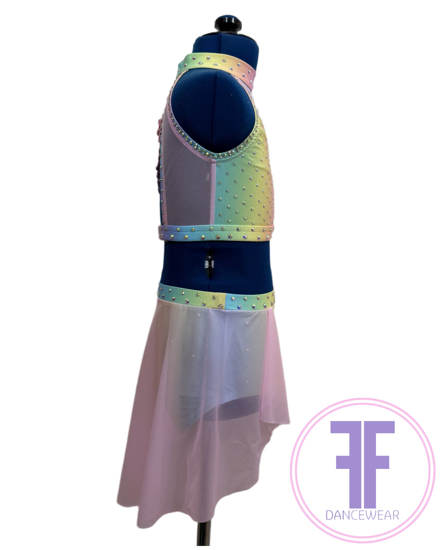 ELENA Pastel Rainbow & Pink Stoned Lyrical / Contemporary Dance Costume (7/8 yrs)