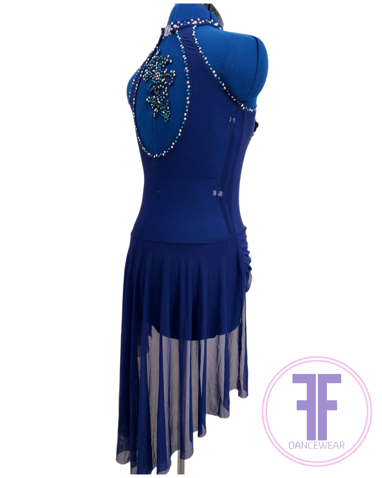 Bespoke Navy Blue Stoned Lyrical / Contemporary Dance Costume (AS)