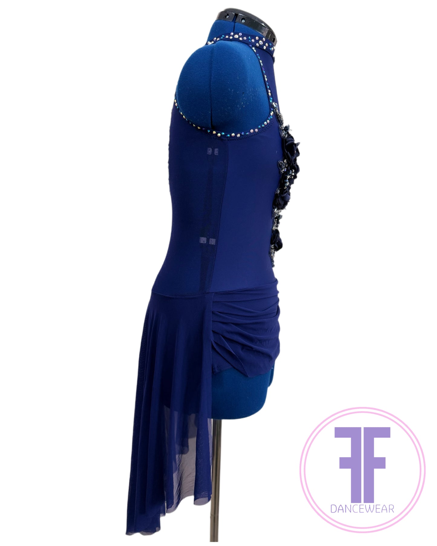 Bespoke Navy Blue Stoned Lyrical / Contemporary Dance Costume (AS)
