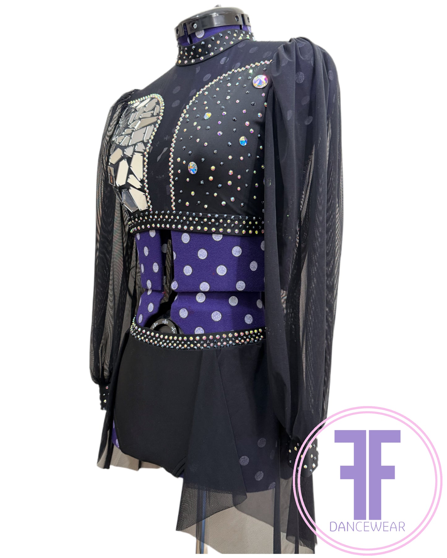 BESPOKE Black Stoned Dance Costume Lyrical / Contemporary Dance Costume (Adult Small)