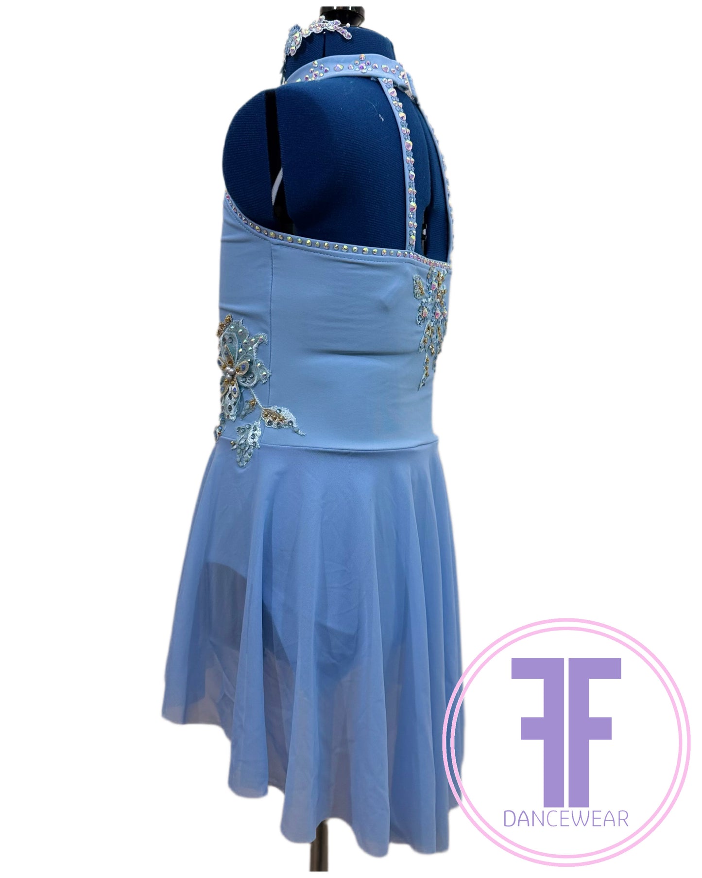 Bespoke Sky Blue Stoned Lyrical / Contemporary Dance Costume (9/10 yrs)