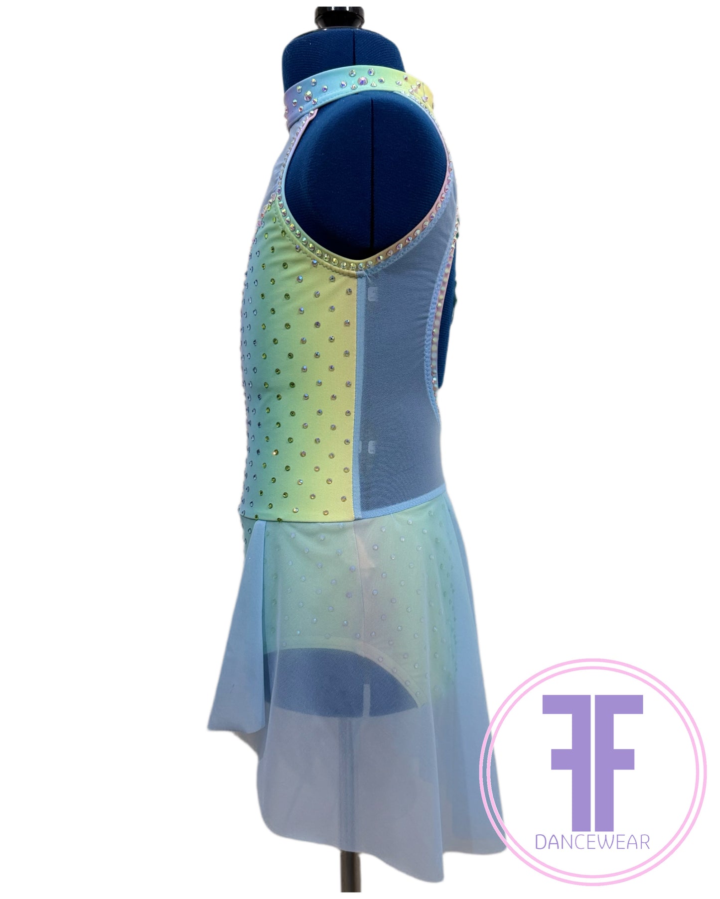 BESPOKE Pastel Rainbow Stoned Lyrical / Contemporary Dance Costume (9/10 yrs)