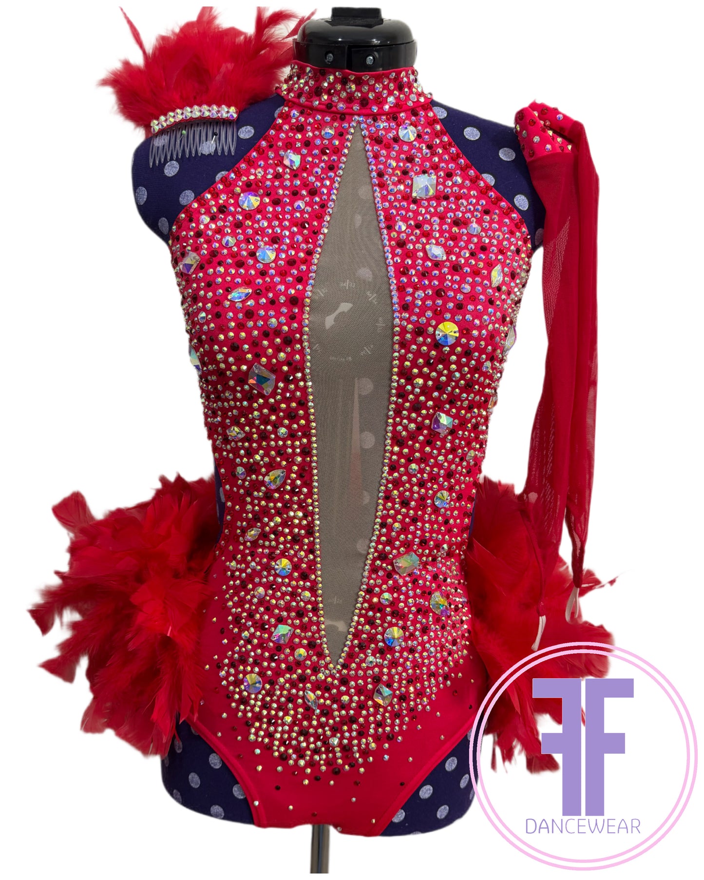 BESPOKE Red Feather Bustle Stoned Modern / Acro / Tap Dance Costume (AS)