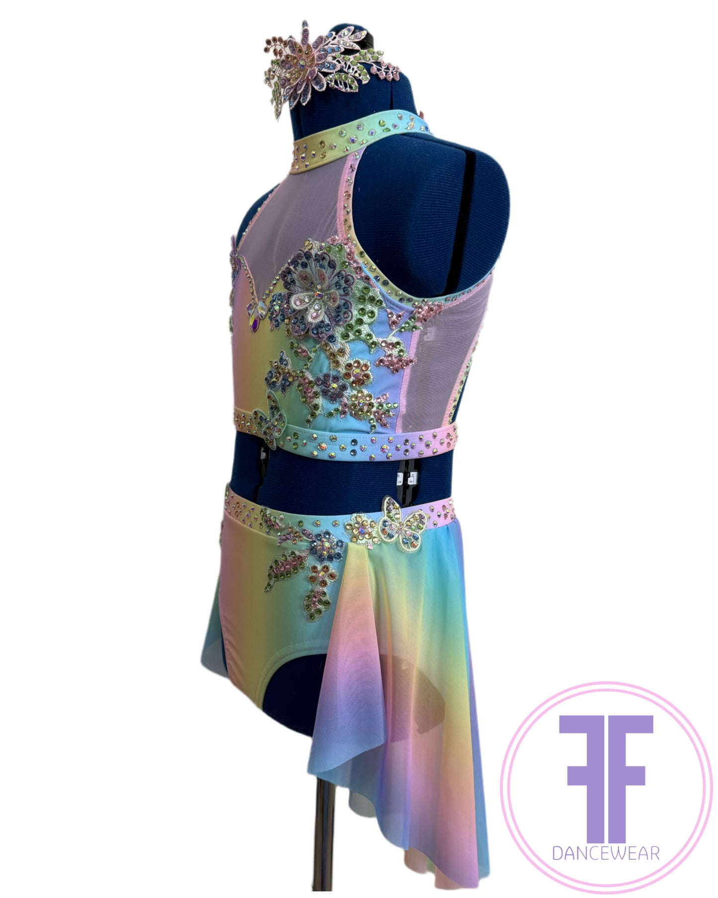 ELENA Pastel Rainbow Stoned Dance Costume Lyrical / Contemporary Dance Costume (7/8 yrs)