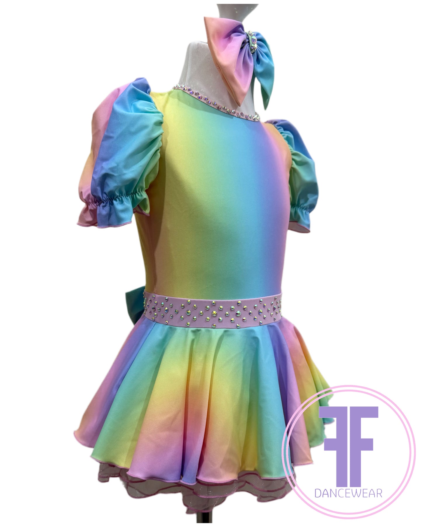 BESPOKE Pastel Rainbow Stoned Modern / Tap Dance Costume (5/6 yrs)