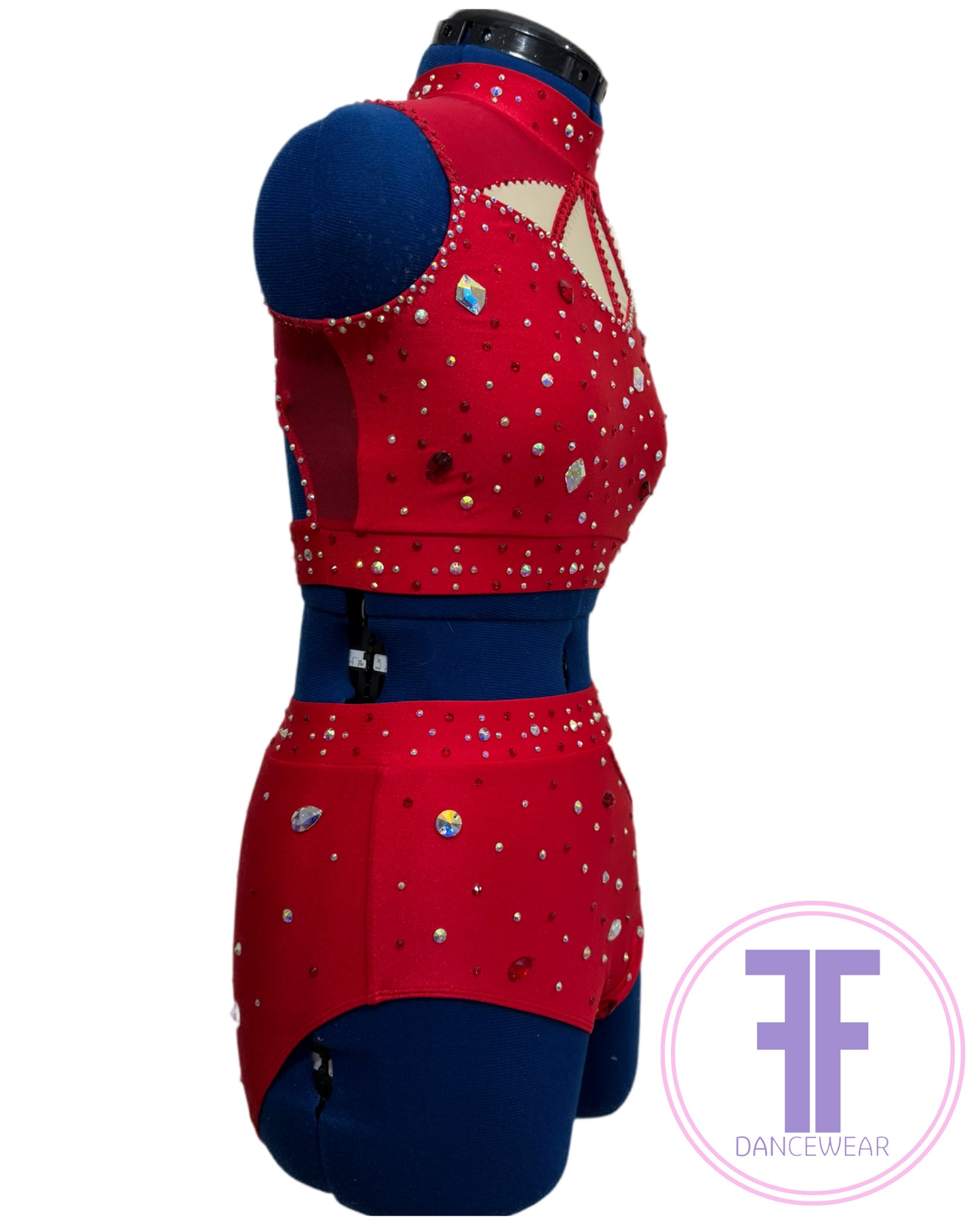 BESPOKE Red Stoned Modern / Tap / Acro Dance Costume (AS)