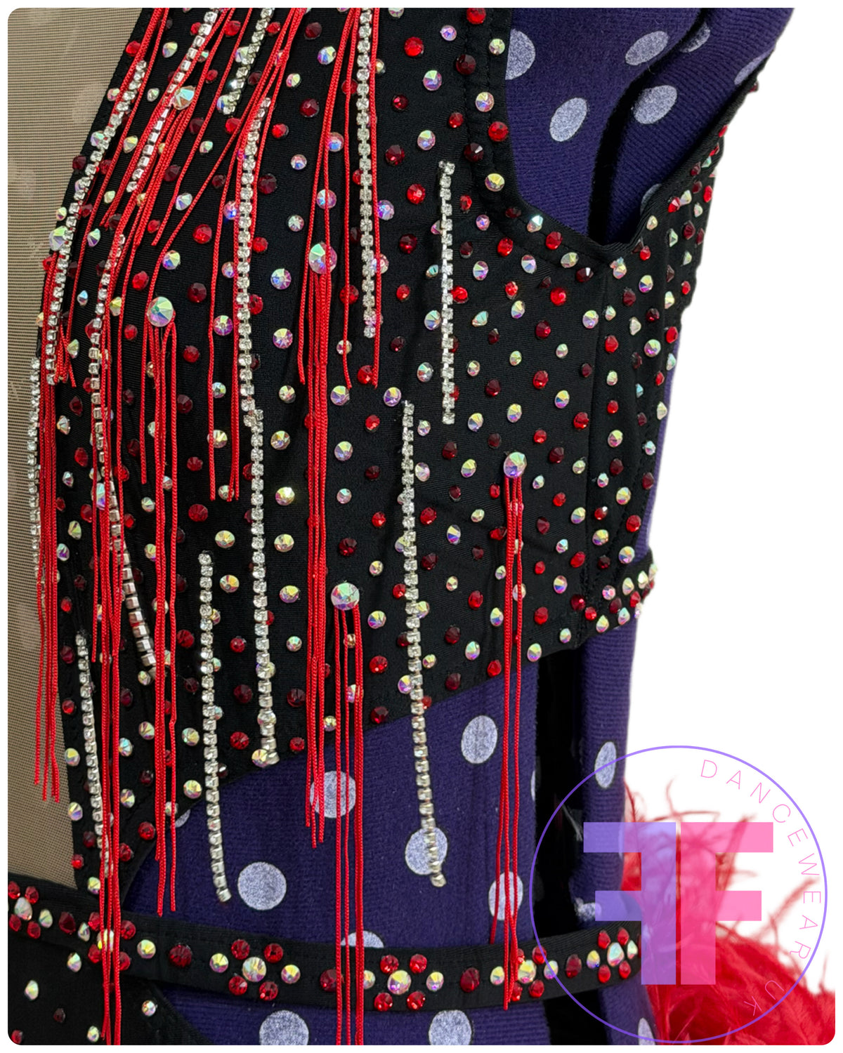 BESPOKE Black & Red Stoned Modern / Jazz / Tap Dance Costume (AS)