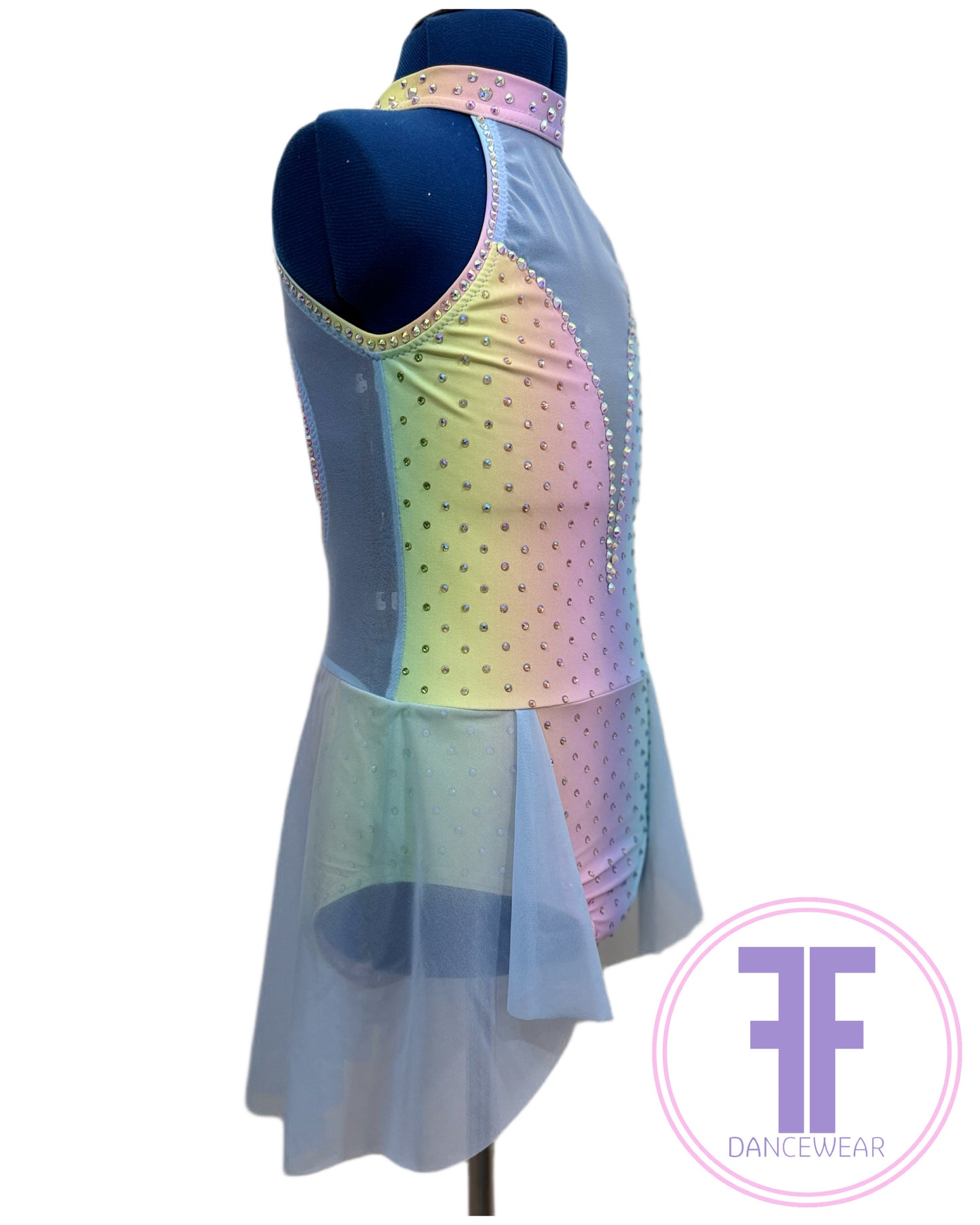 BESPOKE Pastel Rainbow Stoned Lyrical / Contemporary Dance Costume (9/10 yrs)