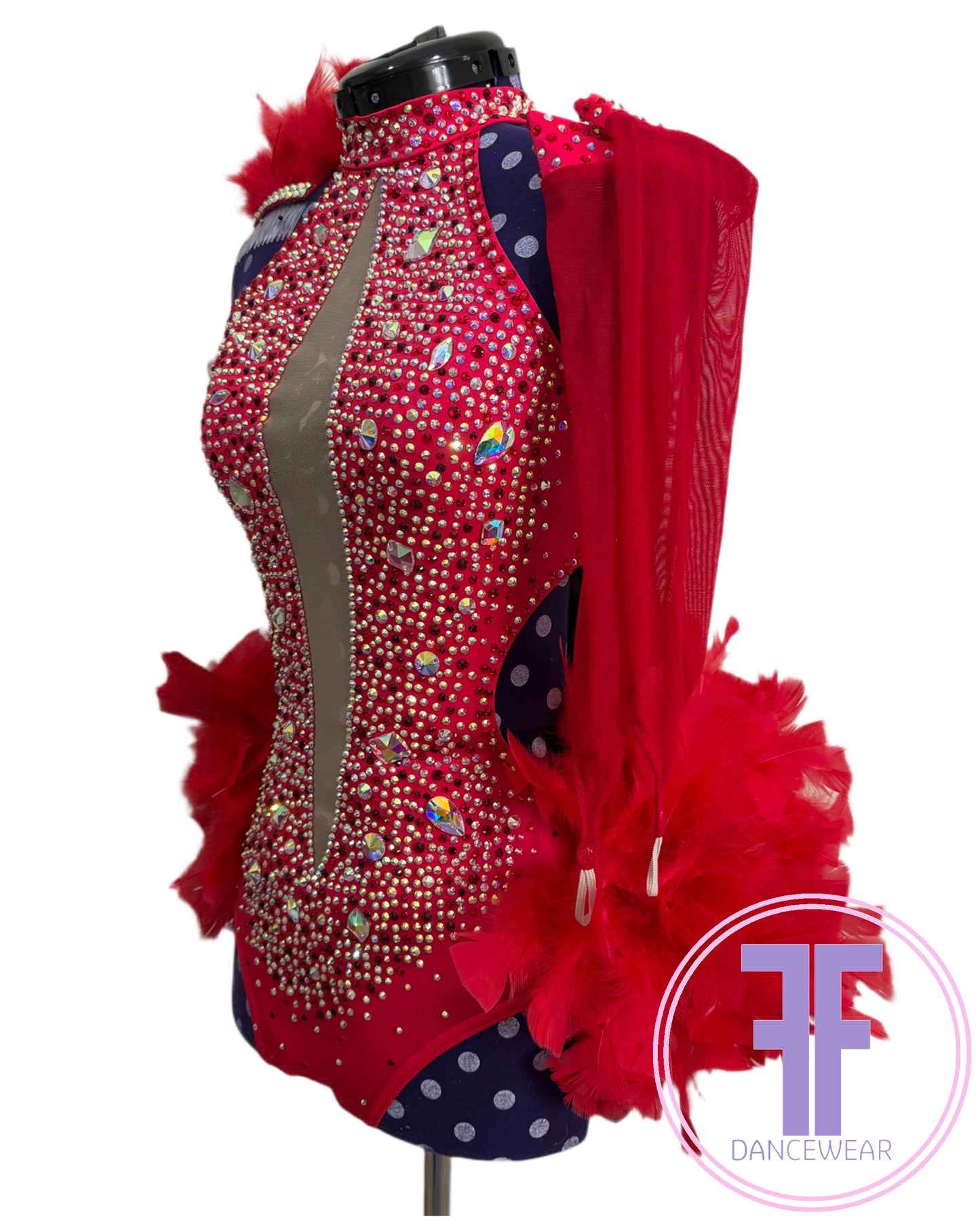 BESPOKE Red Feather Bustle Stoned Modern / Acro / Tap Dance Costume (AS)