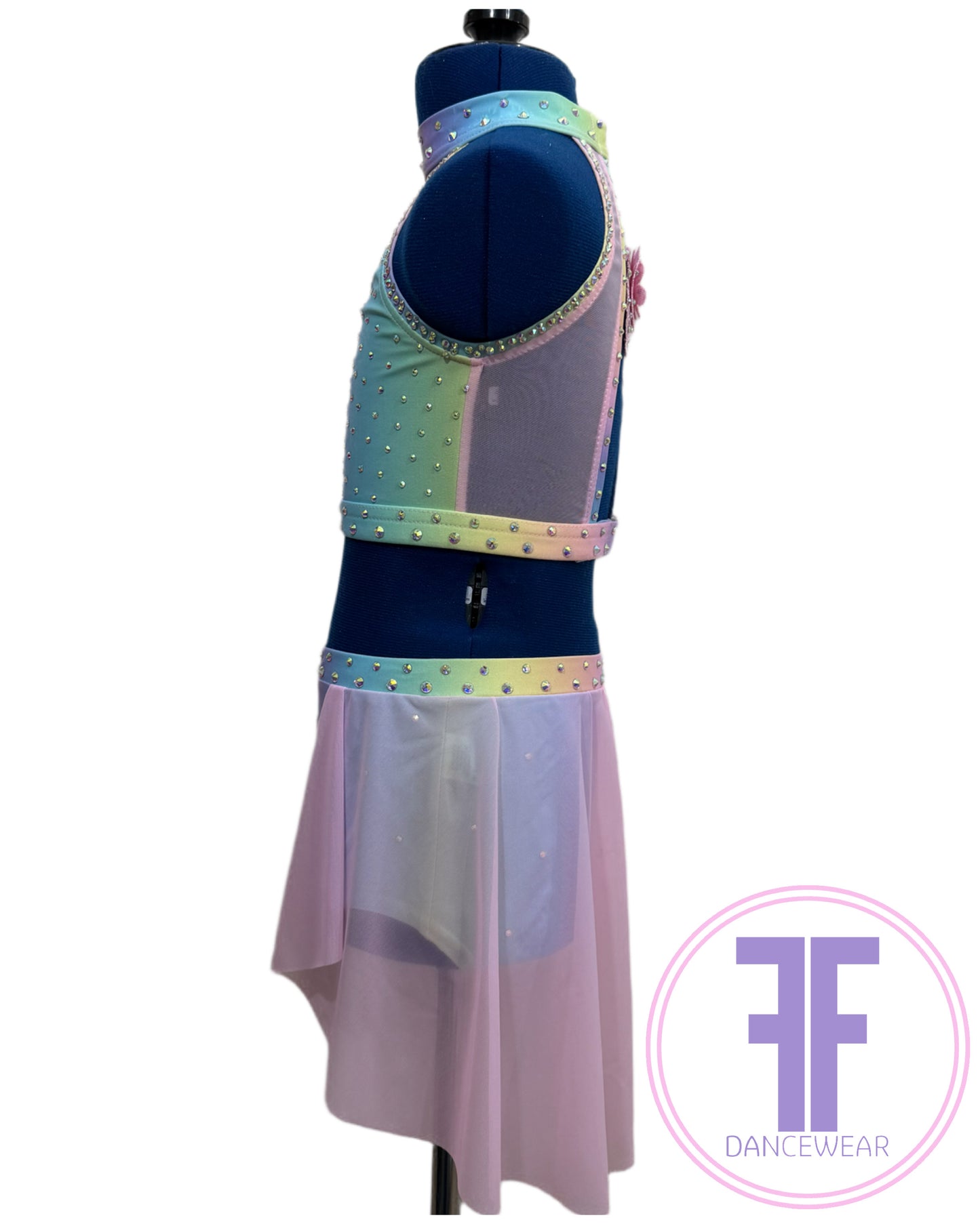 ELENA Pastel Rainbow & Pink Stoned Lyrical / Contemporary Dance Costume (7/8 yrs)