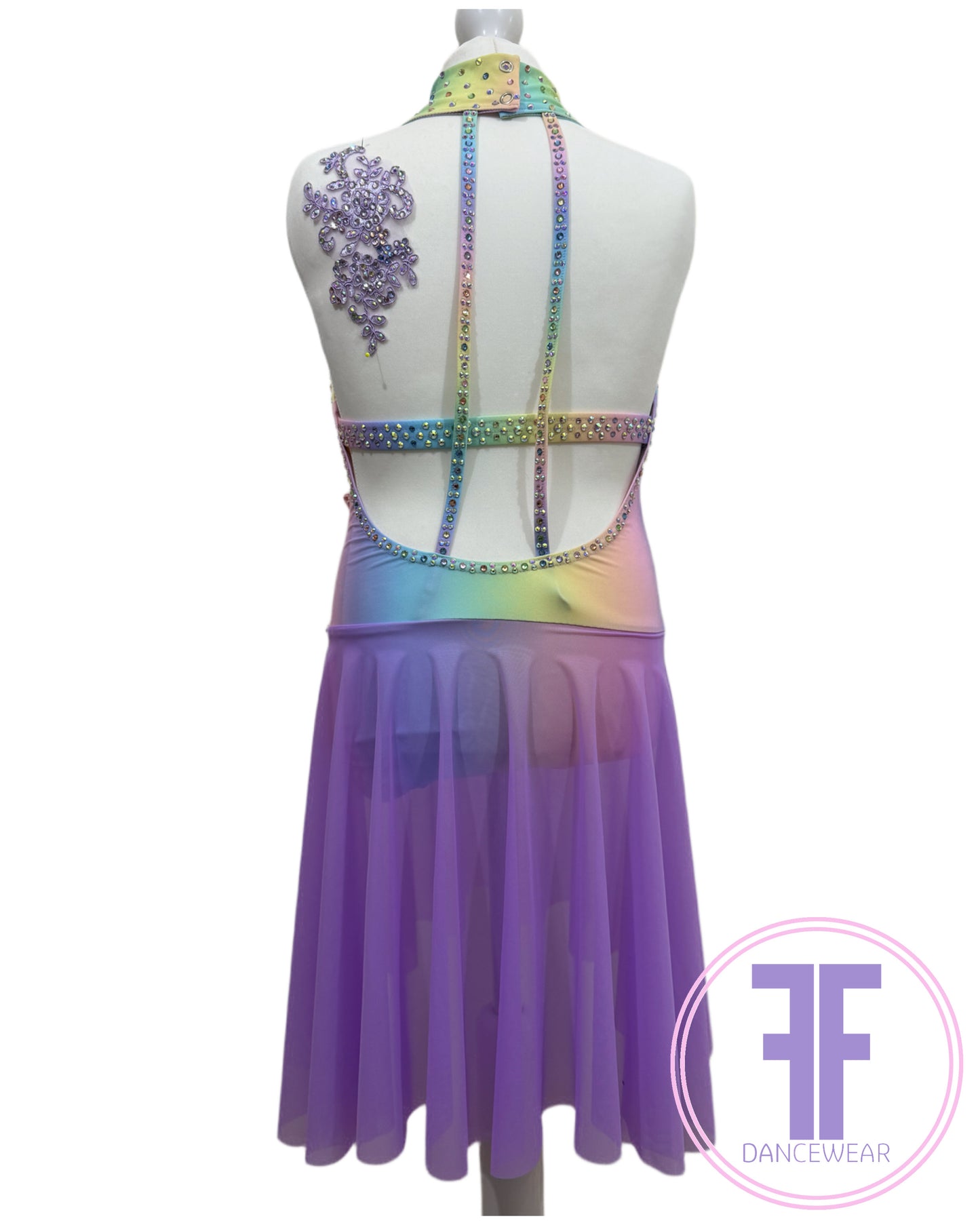 BESPOKE Pastel Rainbow Stoned Lyrical / Contemporary Dance Costume (11/12 yrs)