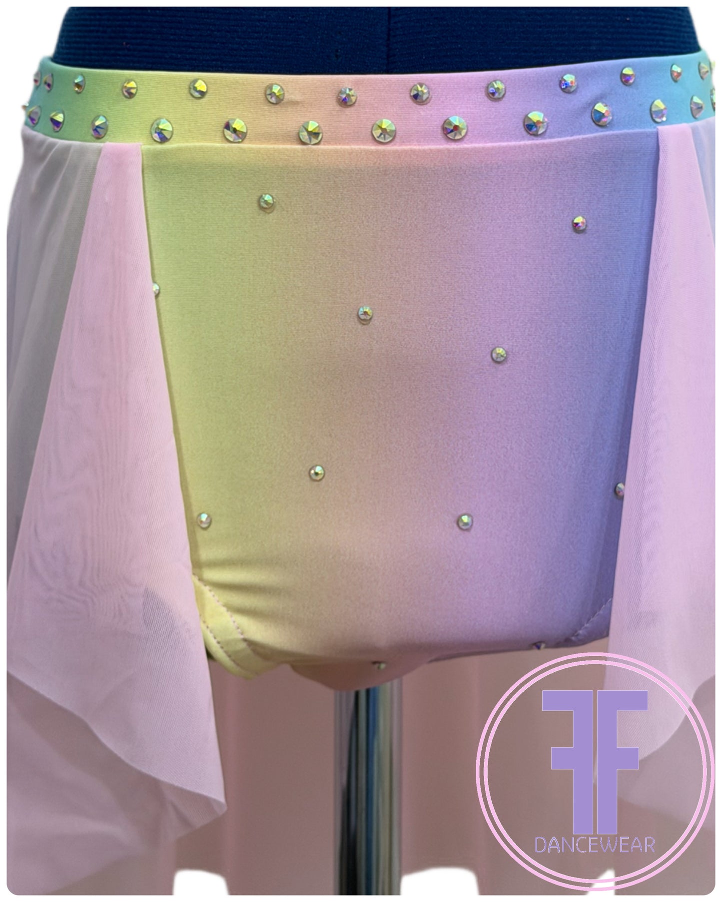 ELENA Pastel Rainbow & Pink Stoned Lyrical / Contemporary Dance Costume (7/8 yrs)