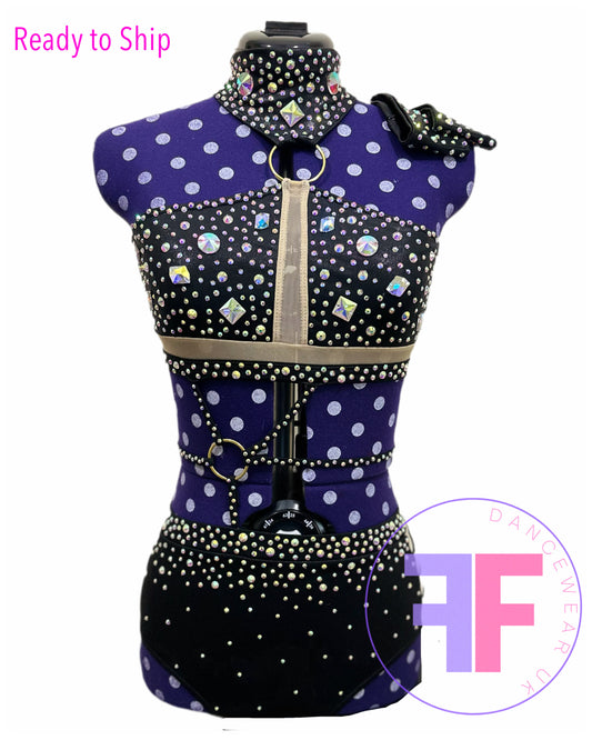 BESPOKE Black & Nude Stoned Modern / Tap Dance Costume (Adult Small)